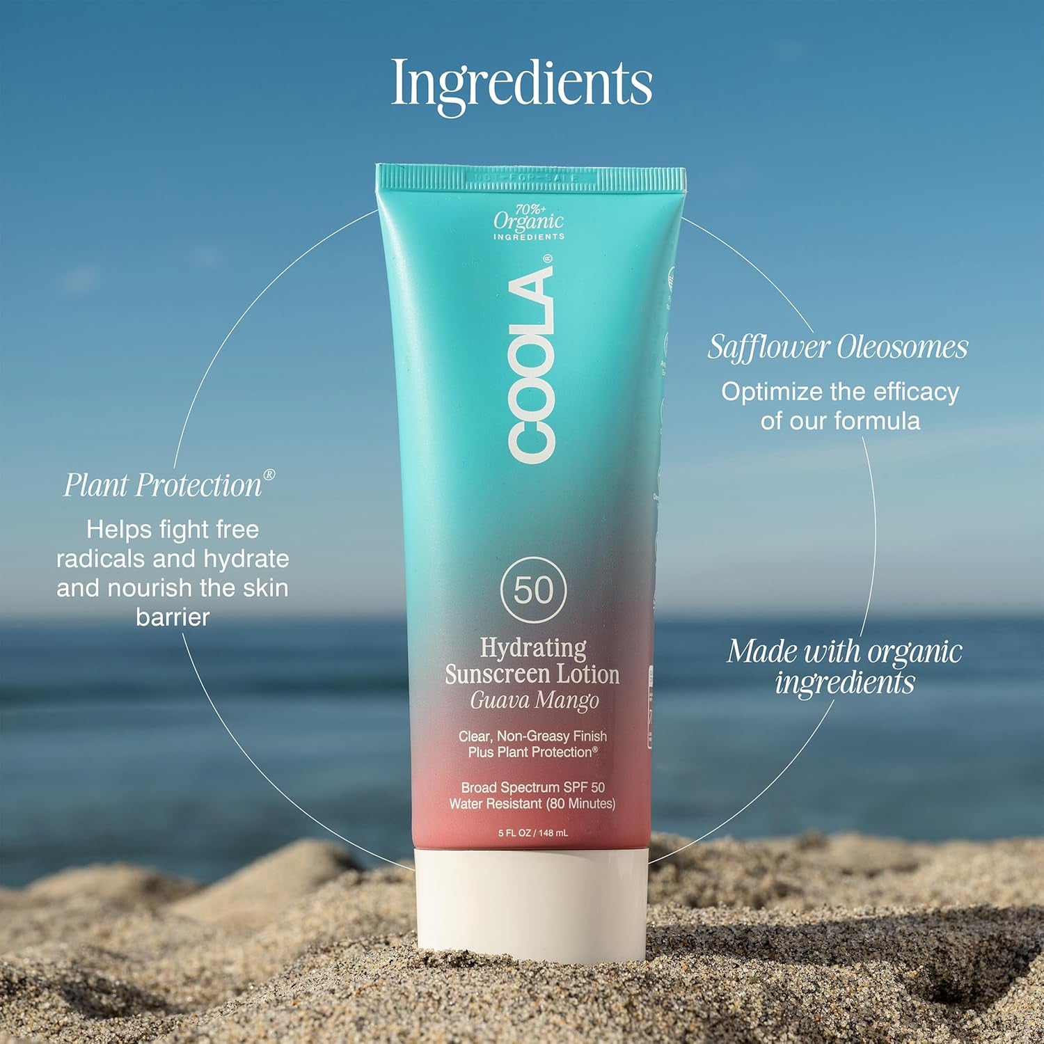 Organic Sunscreen SPF 50 Sunblock Body Lotion, Dermatologist Tested Skin Care for Daily Protection, Vegan and Gluten Free, Guava Mango - Timeless Beauty