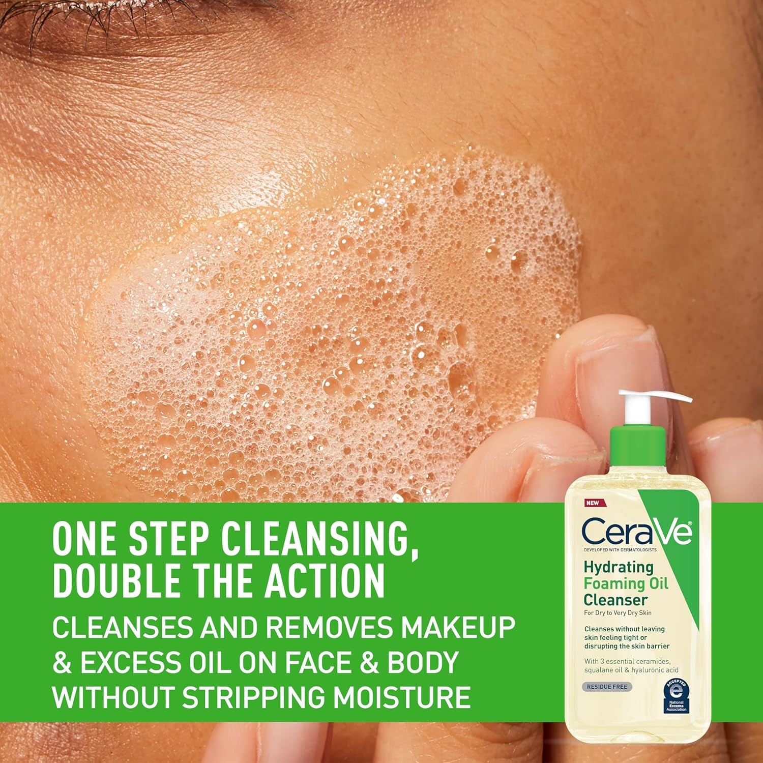 Hydrating Foaming Oil Cleanser | Moisturizing Oil Cleanser for Face & Body | Squalane Oil + Hyaluronic Acid + Ceramides | for Dry to Very Dry Skin | Fragrance Free & Residue Free | 19 FL Oz - Timeless Beauty
