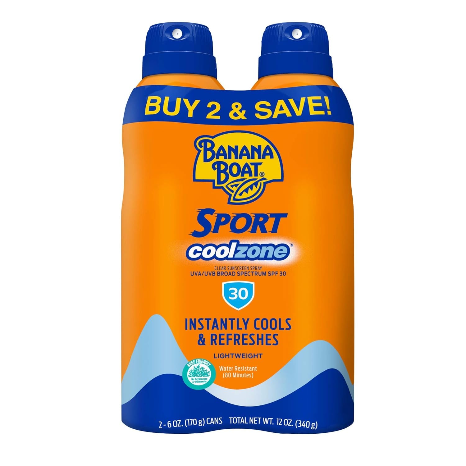 Sport Cool Zone SPF 30 Sunscreen Spray Twin Pack | Sport Sunscreen Spray SPF 30, Clear Sunscreen Spray, Sunscreen Spray SPF 30, Oxybenzone Free Sunscreen Pack, 6Oz Each - Timeless Beauty