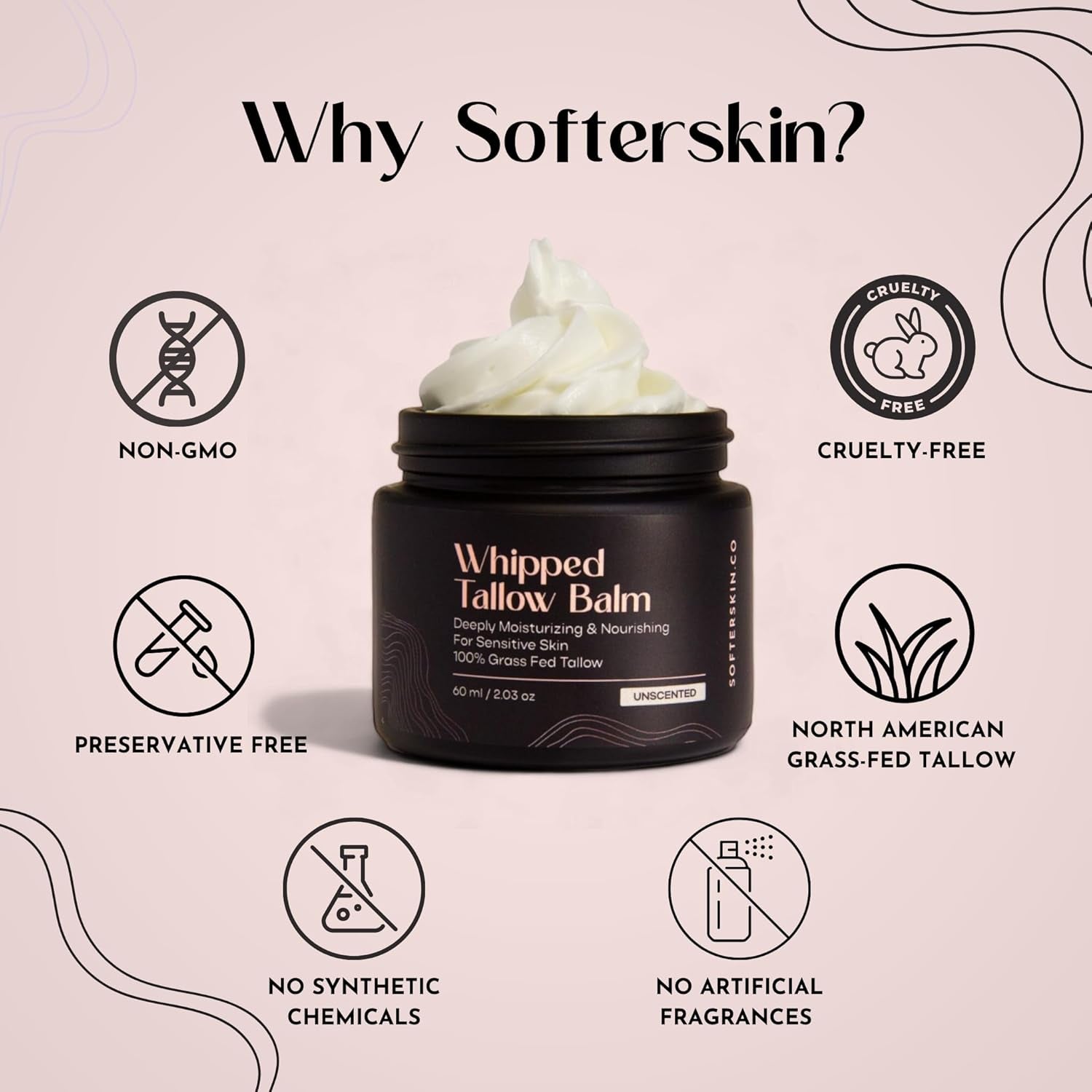 Beef Tallow for Skin (Unscented 2 Oz) - Whipped Tallow Balm for Face and Body - Natural Moisturizer for Sensitive Dry Skin - Handmade Body Butter - 100% Grass-Fed Tallow Cream for Skincare - Belly Butter Lotion - Timeless Beauty