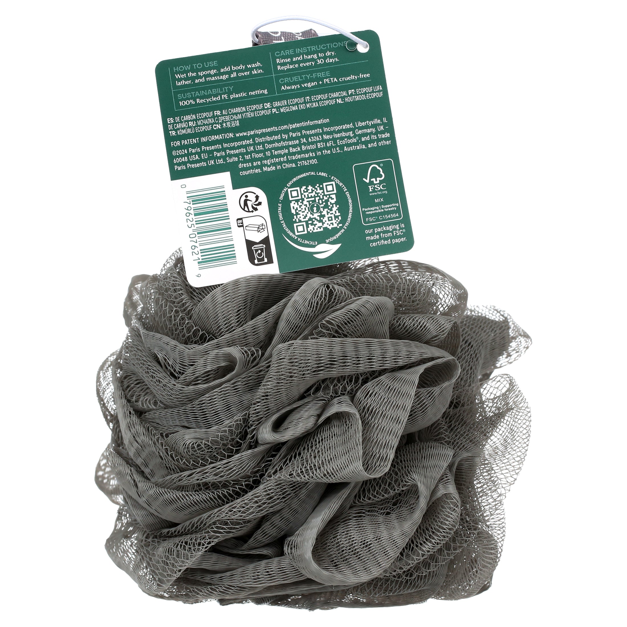 Charcoal Bath Sponge, Black Loofah for Body Cleansing & Exfoliating, for Adults, 1 Count - Timeless Beauty