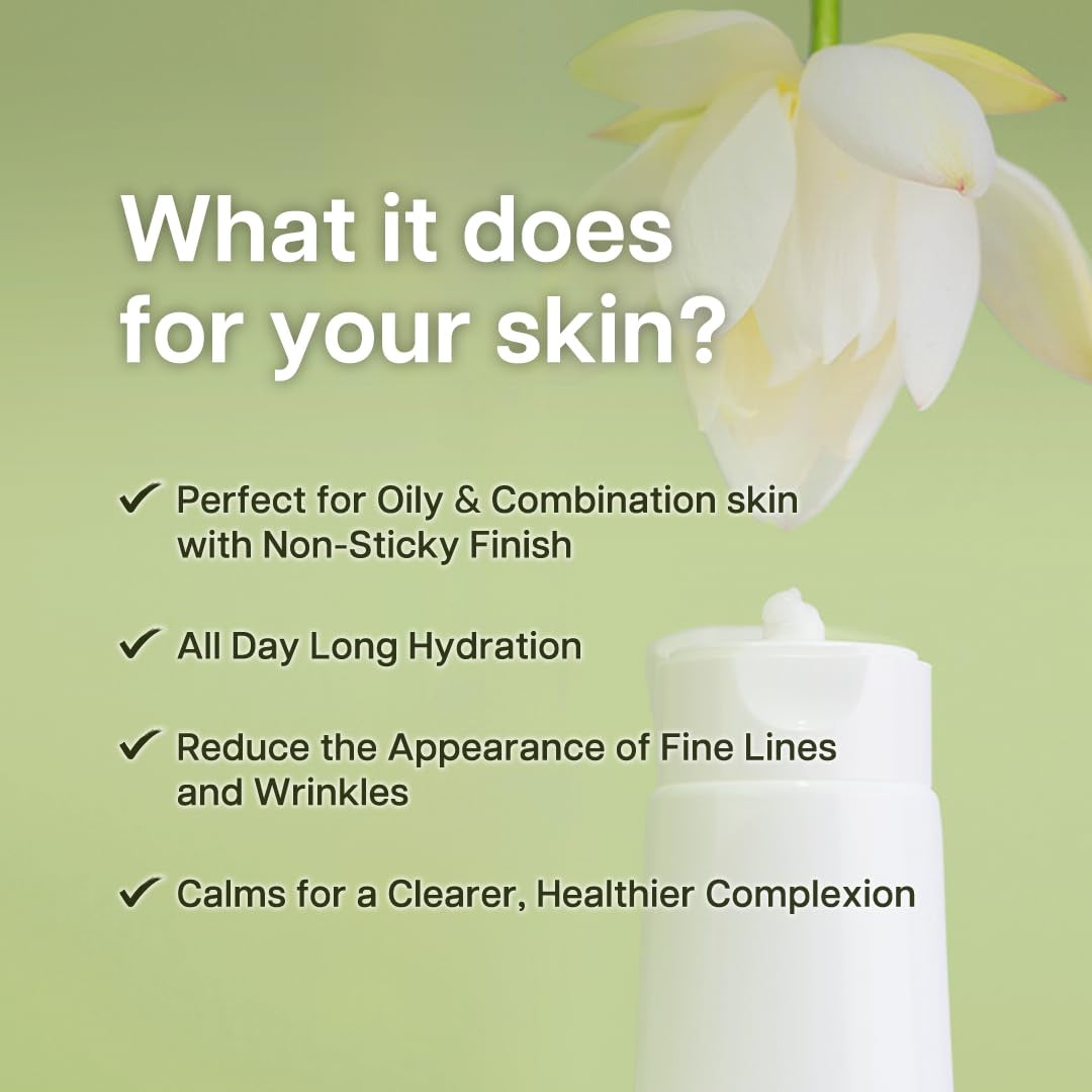 Calming Lotus Water Cream - Lightweight Moisturizer Face Cream for Oily, Combination Skin | 75% Lotus Water Extract for Skin Purifying, Anti-Aging | Vegan Korean Skincare (2.1 Fl.Oz, 60Ml) - Timeless Beauty