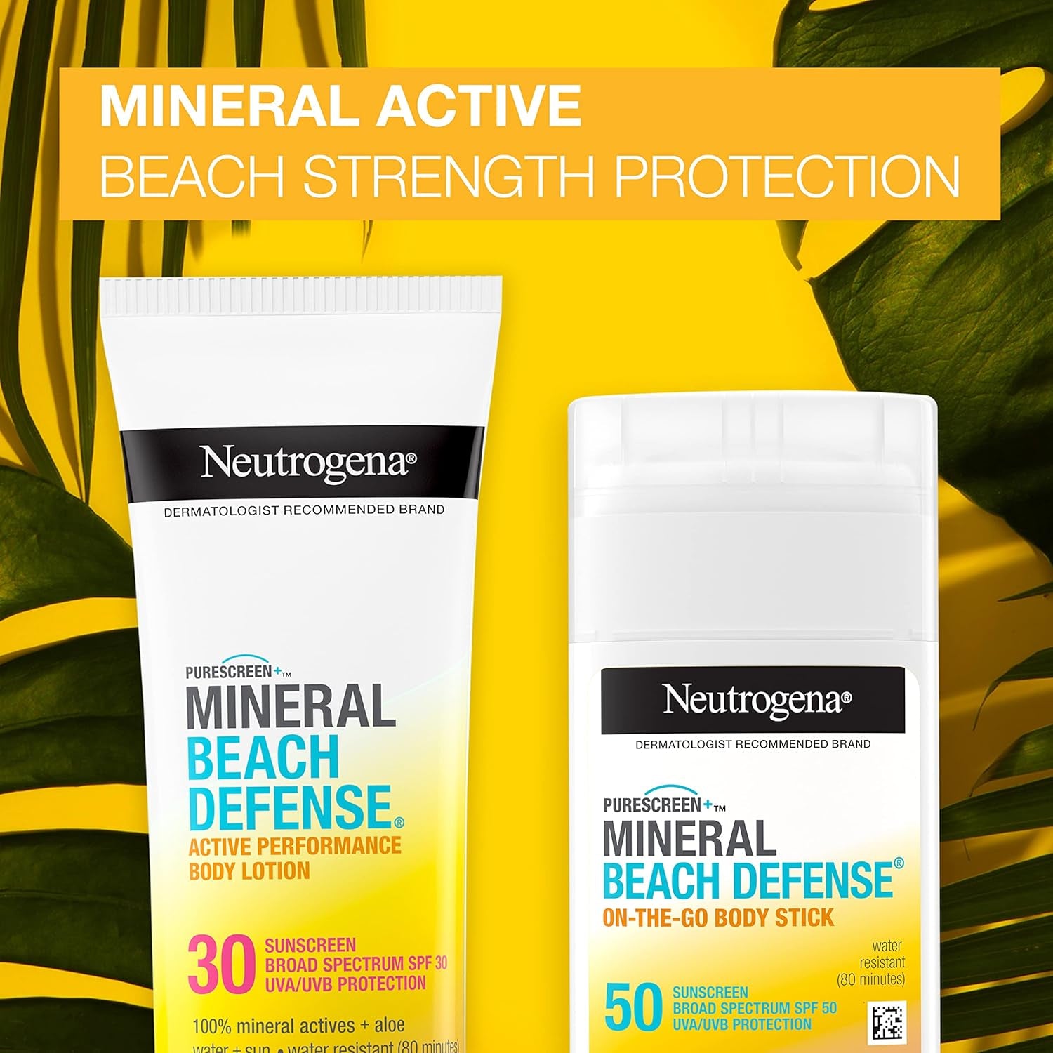 Purescreen+ Mineral Beach Defense On-The-Go Body Sunscreen Stick with Broad Spectrum SPF 50, Water Resistant UVA/UVB Protection, Absorbs Quickly & Dries Clear, 1.5 Oz - Timeless Beauty