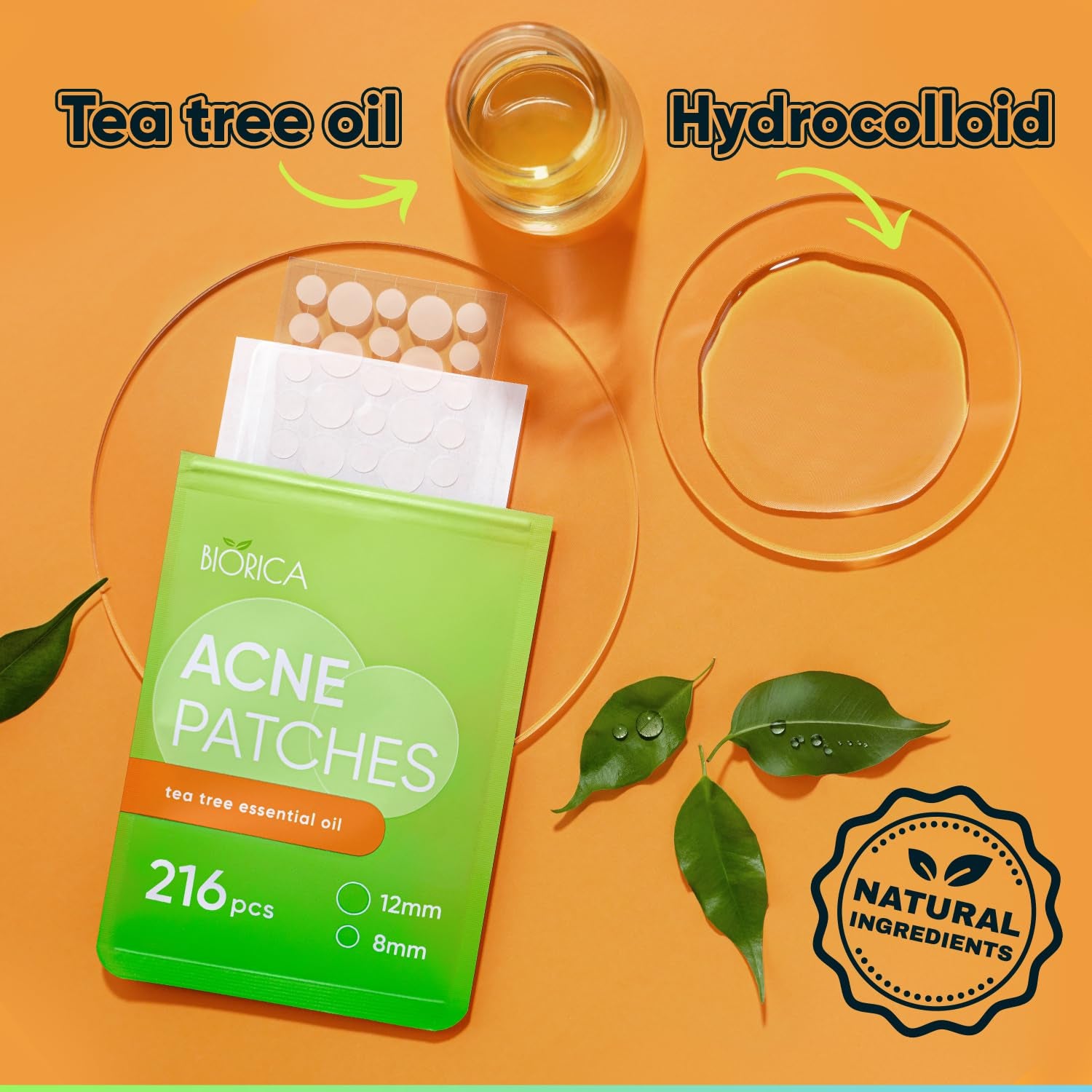 Pimple Patches for Face with Tea Tree Oil 216 Pcs. Hydrocolloid Acne Pimple Patches. Blemish Patches, Acne Dots, Pimple Stickers, Acne Patch and Pimple Patch - Timeless Beauty