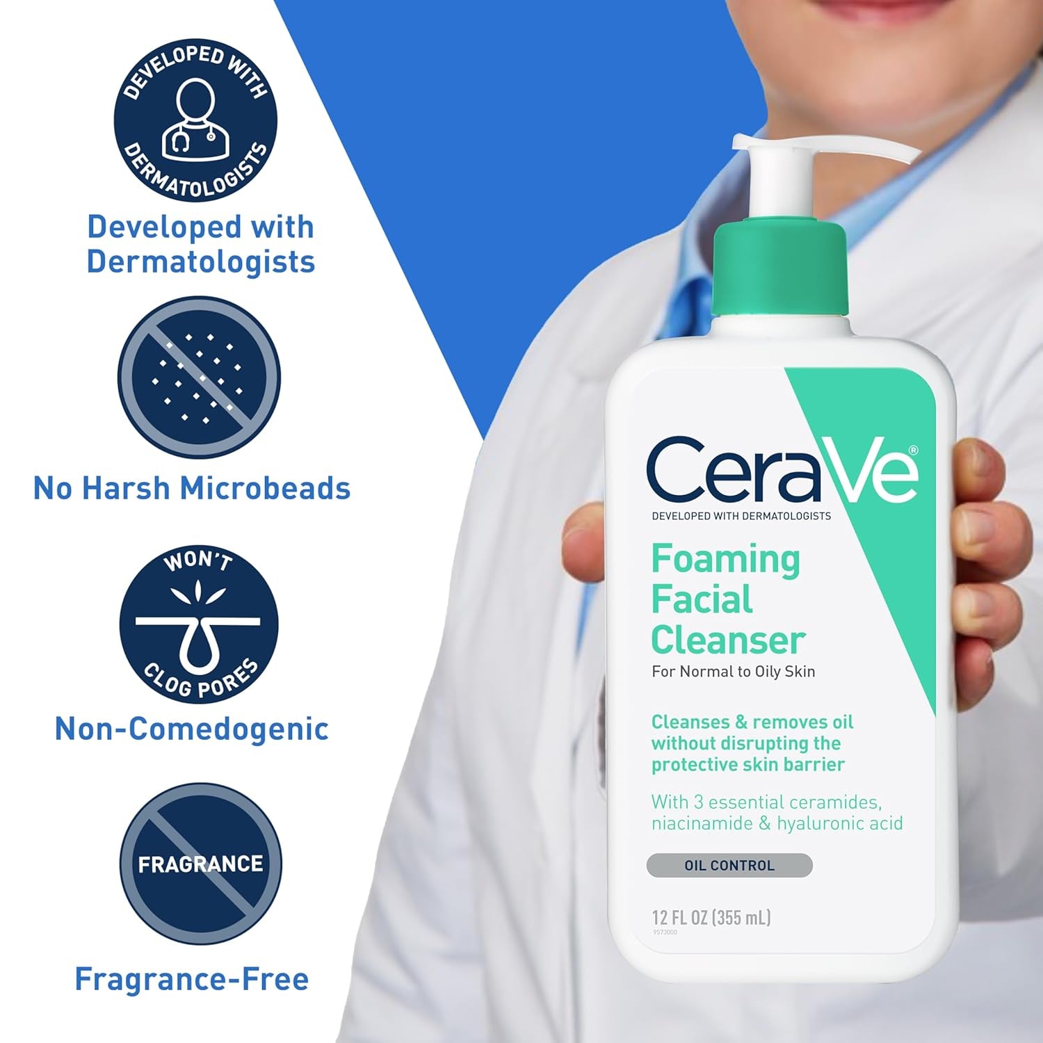 Foaming Facial Cleanser | Daily Face Wash for Oily Skin with Hyaluronic Acid, Ceramides, and Niacinamide| Fragrance Free | 16 Fluid Ounce - Timeless Beauty