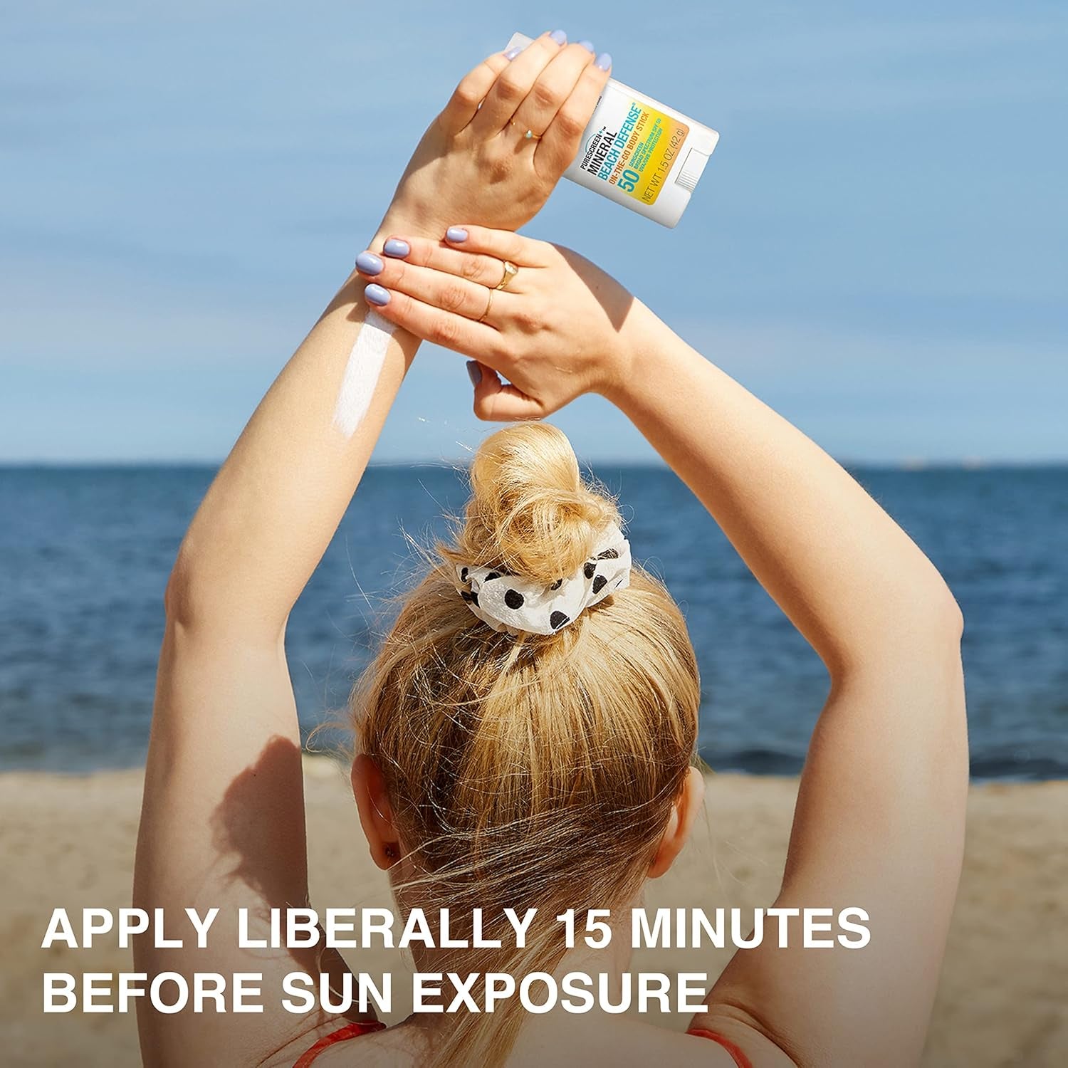 Purescreen+ Mineral Beach Defense On-The-Go Body Sunscreen Stick with Broad Spectrum SPF 50, Water Resistant UVA/UVB Protection, Absorbs Quickly & Dries Clear, 1.5 Oz - Timeless Beauty