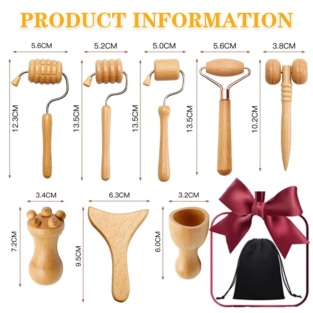 Wooden Facial Lifting Massage Facial Maderotherapy Masajeador Kit Gua Sha Tool Wood Therapy Wrinkle Remover Relaxation Skin Care - Timeless Beauty
