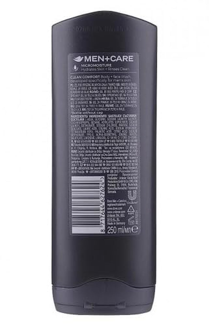 Men Care Body and Face Wash, Hydrating Clean Comfort, 250 Ml (8.5 Fl Oz), Value Bundle - Pack of 4
