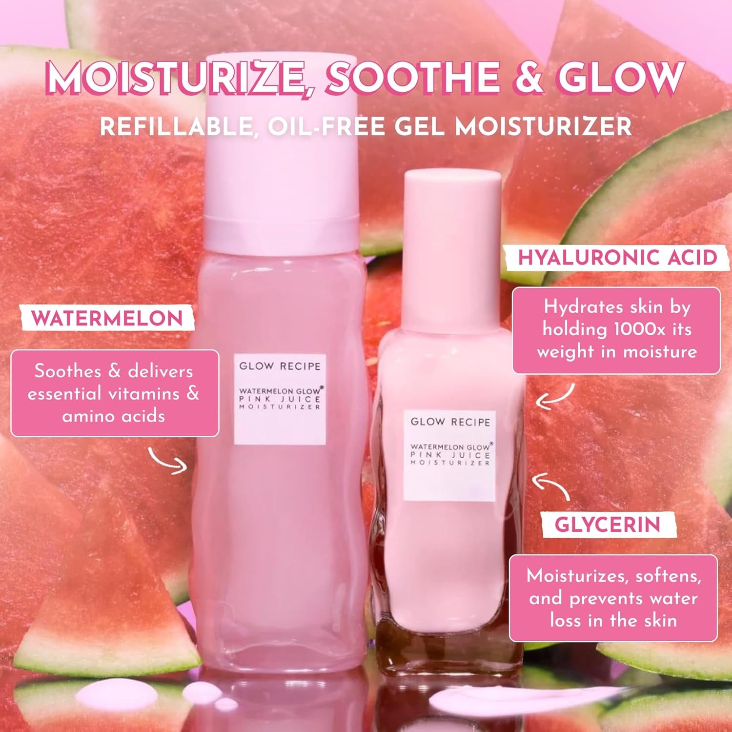 Refillable Pink Juice Hydrating Face Moisturizer for Women & Men - Korean Skin Care Moisturizer with Hyaluronic Acid for Glass Skin - Lightweight Gel Moisturizer for Dry Skin (60Ml) - Timeless Beauty