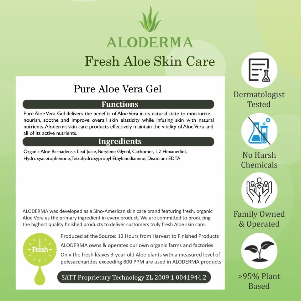 Organic Aloe Vera Gel for Face & Body, 96% Pure Aloe Gel Made within 12 Hours of Harvest, Ideal for Skin, Scalp, & Hair Hydration, Calming Moisturizer for Soothing after Sun Care Relief, 7Oz - Timeless Beauty