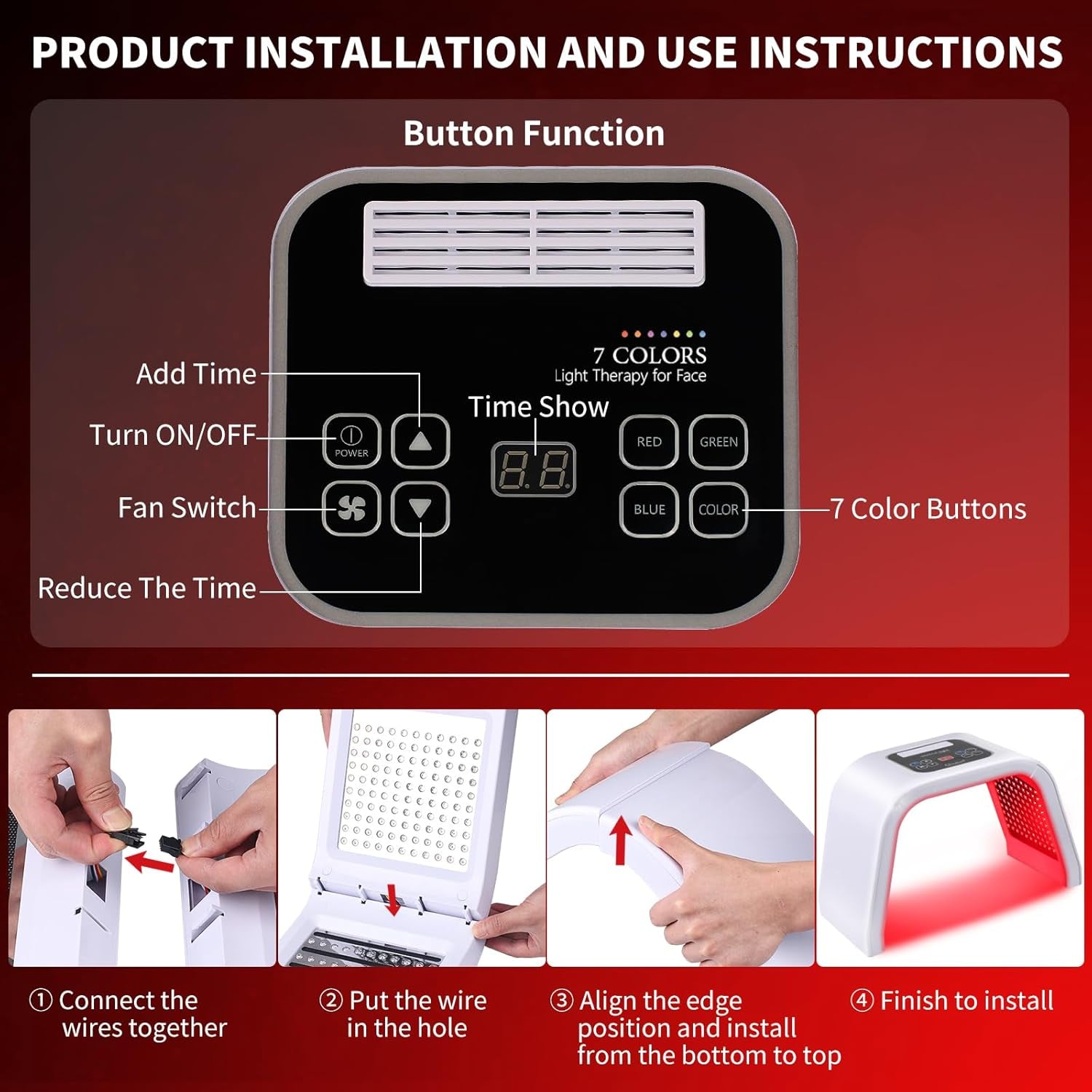 Best Red Light Devices, 7 Color Red Light Machine for Face and Neck, LED Facial Skin Care Beauty Tool at Home - Timeless Beauty