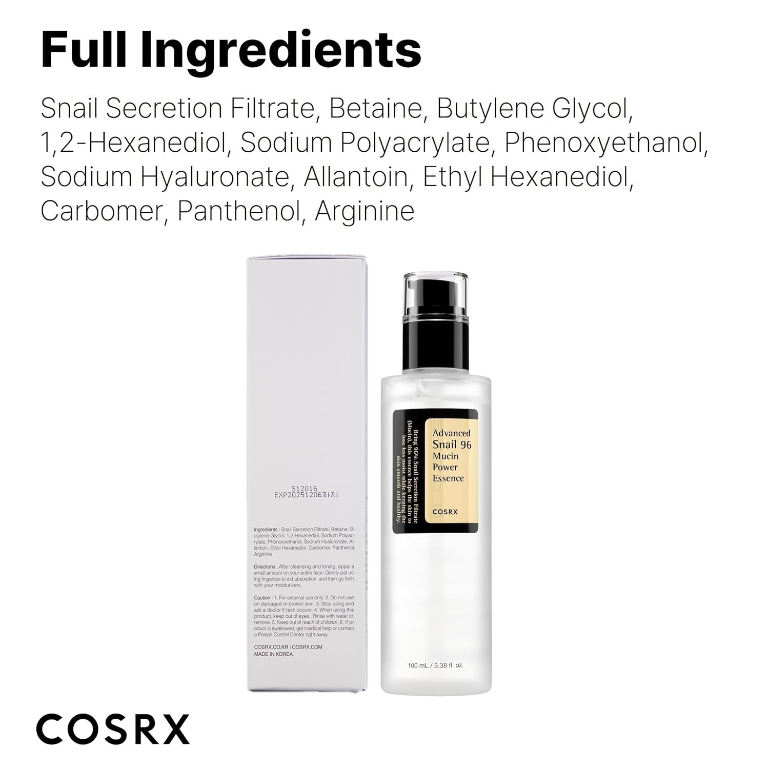Snail Mucin 96% Power Face Serum 3.38 Fl Oz 100Ml, Hydrating Serum for Face, Self Care, Glow Skin under Makeup, Korean Skin Care, Korean Beauty - Timeless Beauty