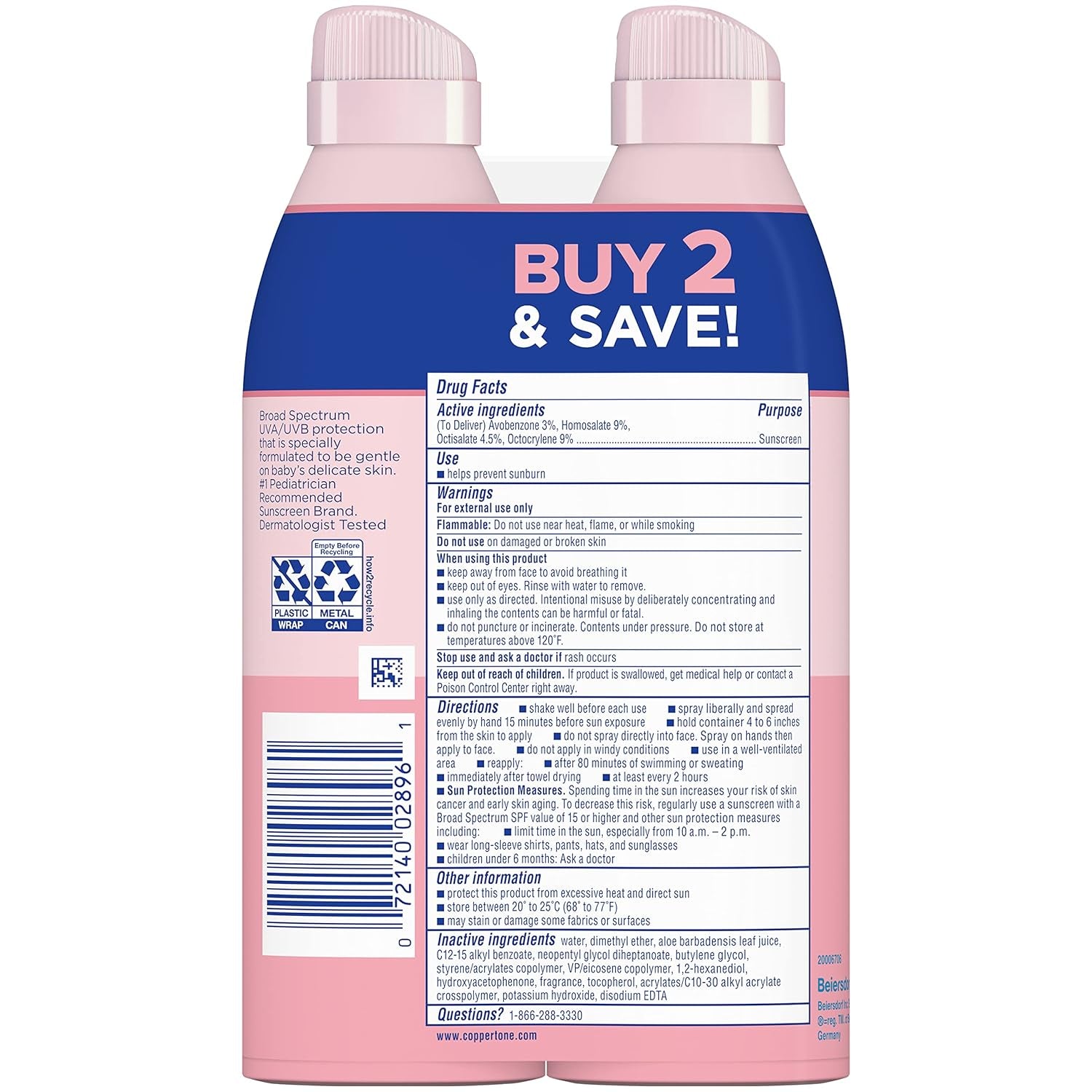 Waterbabies Sunscreen Spray, SPF 50 Baby Sunscreen, Spray on Sunscreen, 6 Oz, 2 Pack - Timeless Beauty