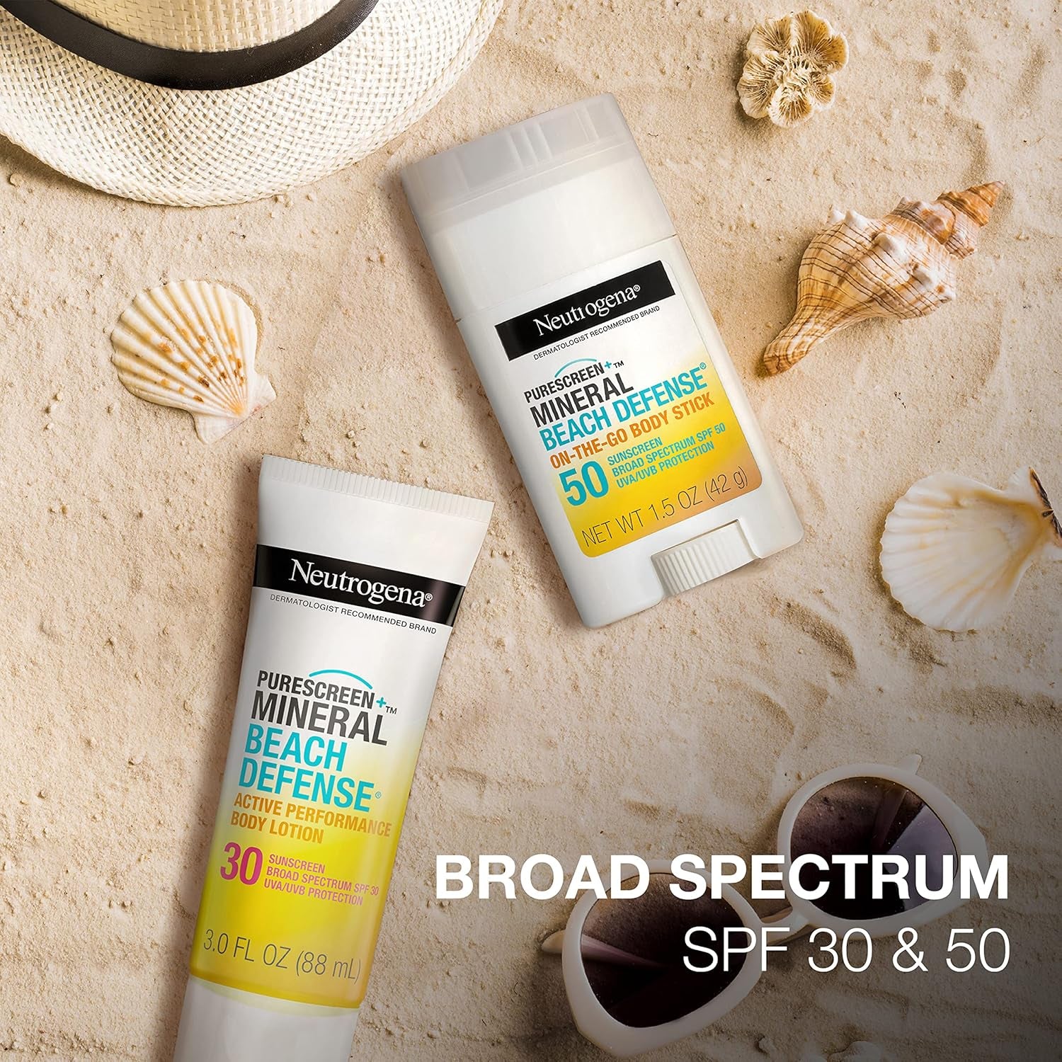 Purescreen+ Mineral Beach Defense On-The-Go Body Sunscreen Stick with Broad Spectrum SPF 50, Water Resistant UVA/UVB Protection, Absorbs Quickly & Dries Clear, 1.5 Oz - Timeless Beauty