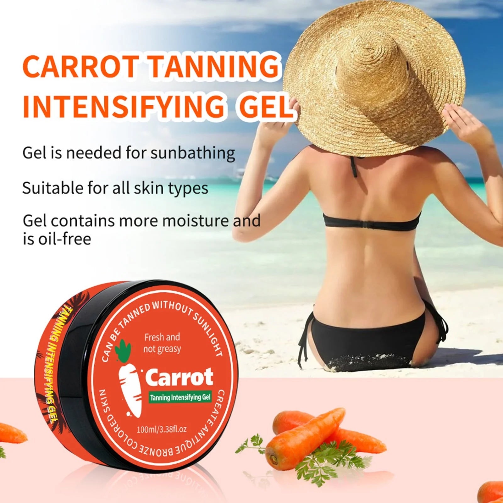 CARROT Tanning Intensifying Gel Peach Beauty Carrot Black Gel 100Ml/3.38Fl.Oz Lasting Gel Brown Tanning Gel for Body Indoor Outdoor Self Tanners Beach Women Men Fl Studio - Timeless Beauty