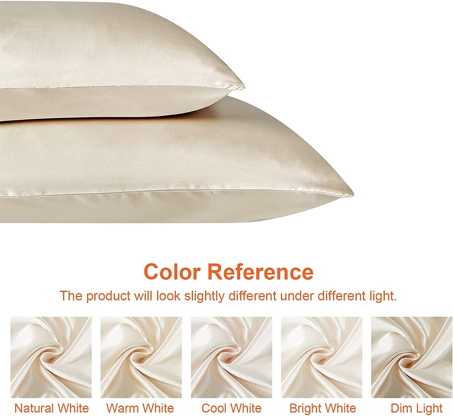 Queen Satin Pillowcase Set of 2 - Soft, Silk-like Pillowcases for Hair and Skin, Beige with Envelope Closure, 20x30 Inches - Timeless Beauty