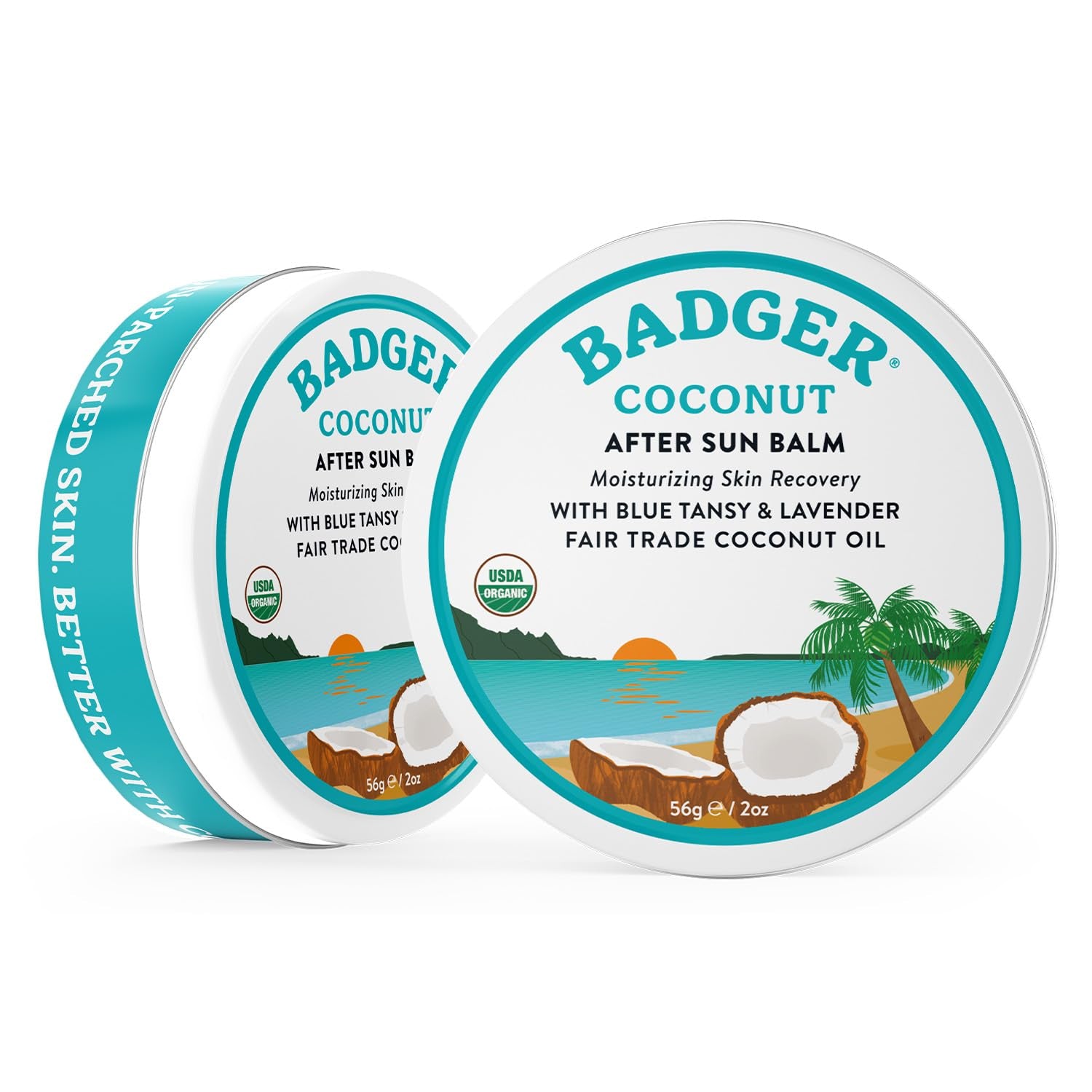 Coconut after Sun Balm with Organic Cocoa Butter & Shea Butter, Rescue Balm, Soothing & Cooling Balm for Tight Dry Skin after Sun Exposure, 2 Oz - Timeless Beauty