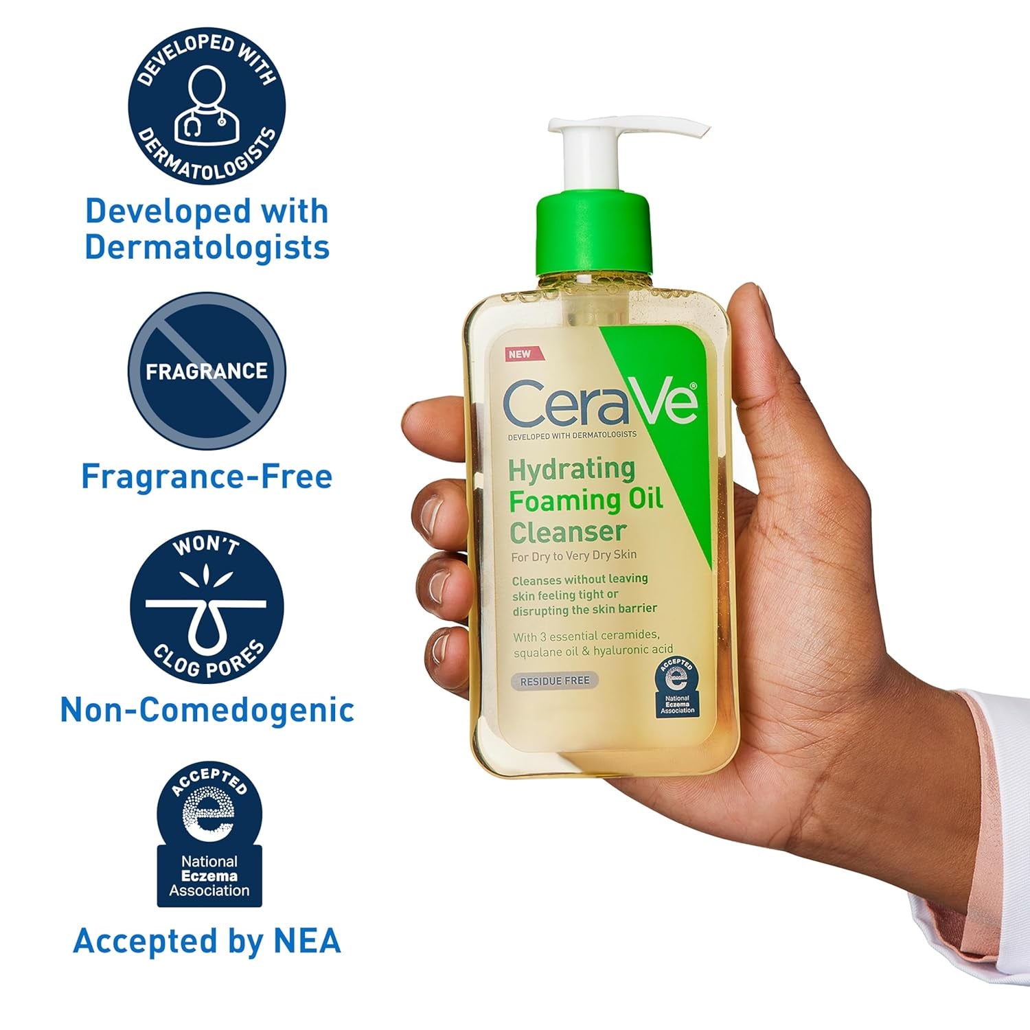 Hydrating Foaming Oil Cleanser | Moisturizing Oil Cleanser for Face & Body | Squalane Oil + Hyaluronic Acid + Ceramides | for Dry to Very Dry Skin | Fragrance Free & Residue Free | 19 FL Oz - Timeless Beauty
