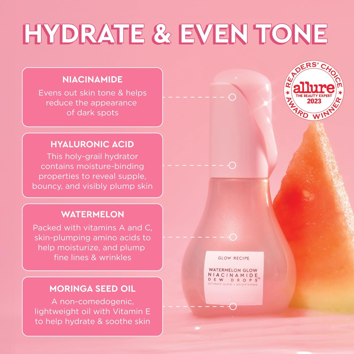 Watermelon Glow Icons Skin Care Gift Set - Niacinamide Dew Drops Face Serum + PHA + BHA Pore Minimizing Toner with Hyaluronic Acid + Pink Juice Facial Moisturizer (3 Count) - Timeless Beauty