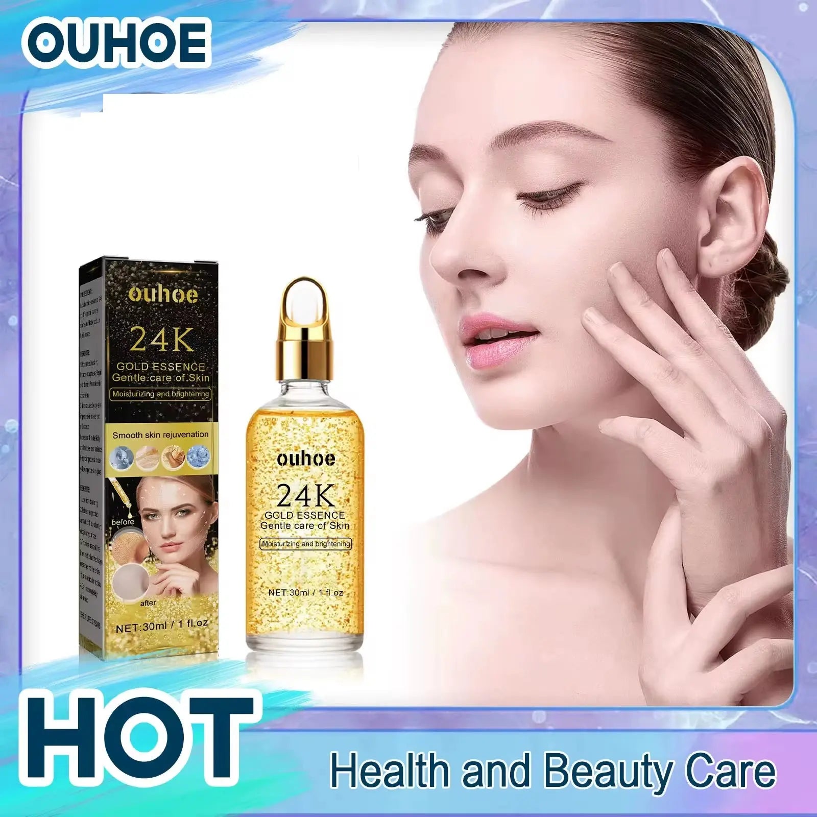 24K Gold Face Serum Hyaluronic Acid Moisturizing Whitening Fade Fine Lines Shrinks Pores Anti-Aging Brighten Essence Skin Care - Timeless Beauty