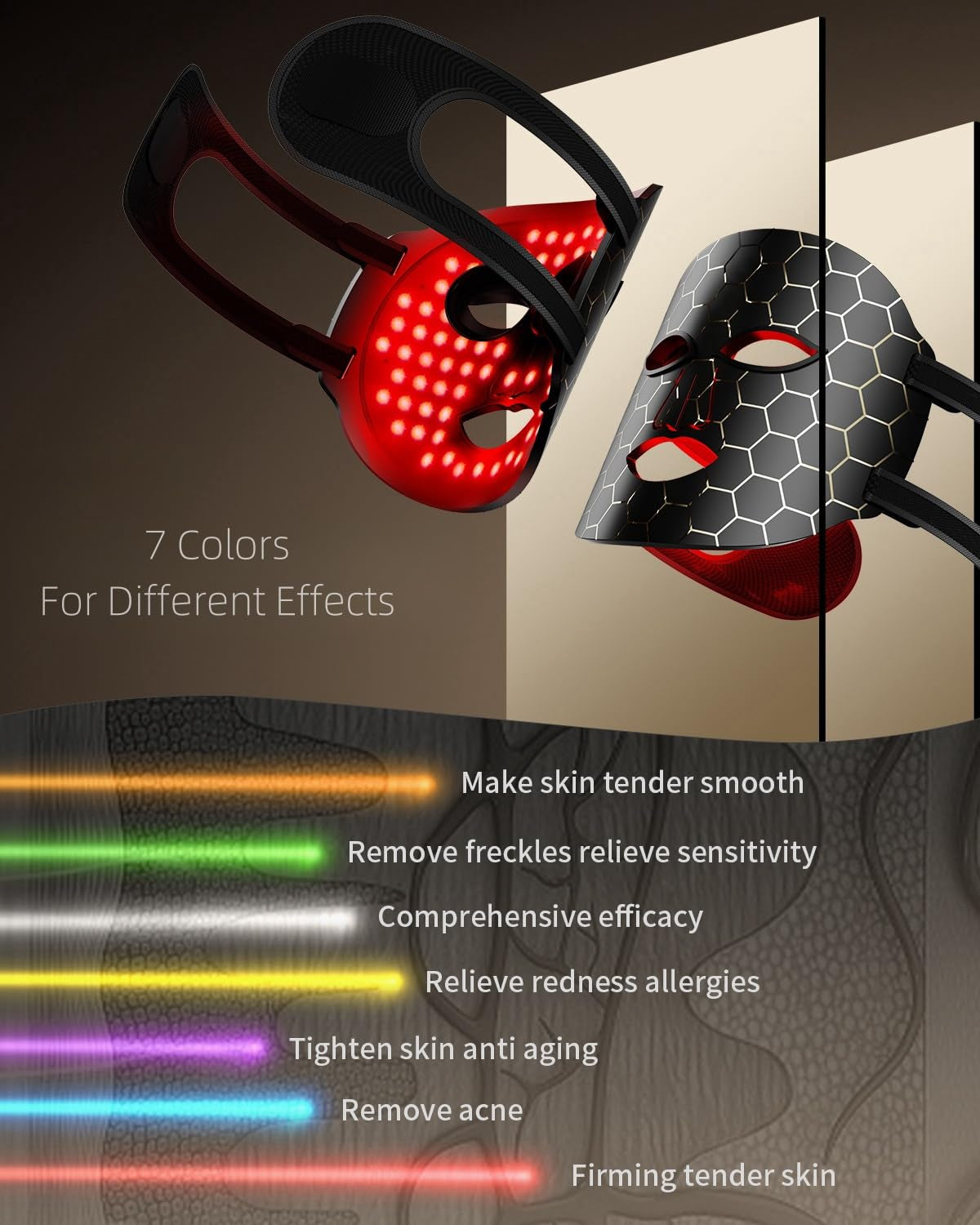 Face Mask Light 7 Colors Facial Mask Anti-Aging Tightening Skin (Black) - Timeless Beauty