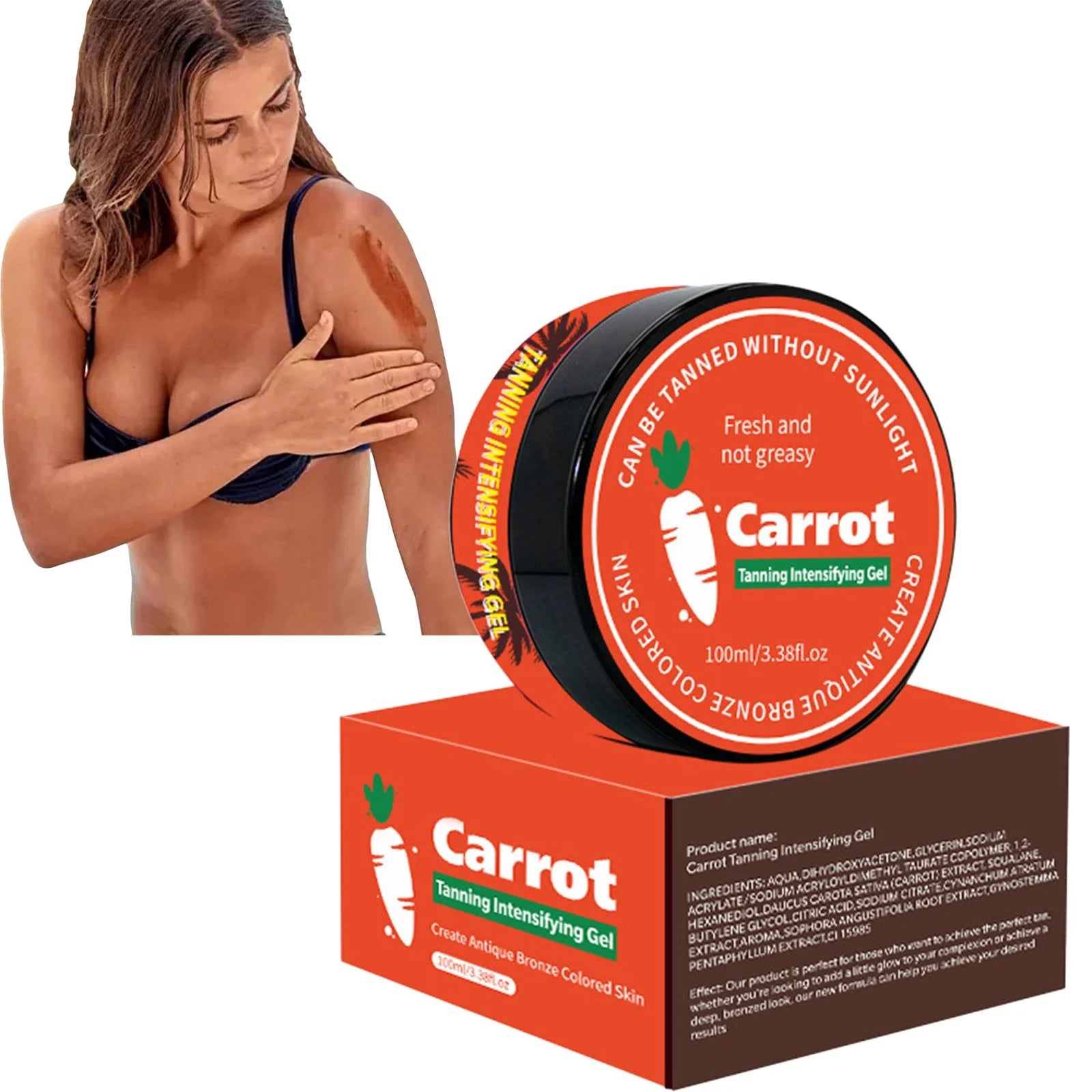 CARROT Tanning Intensifying Gel Peach Beauty Carrot Black Gel 100Ml/3.38Fl.Oz Lasting Gel Brown Tanning Gel for Body Indoor Outdoor Self Tanners Beach Women Men Fl Studio - Timeless Beauty