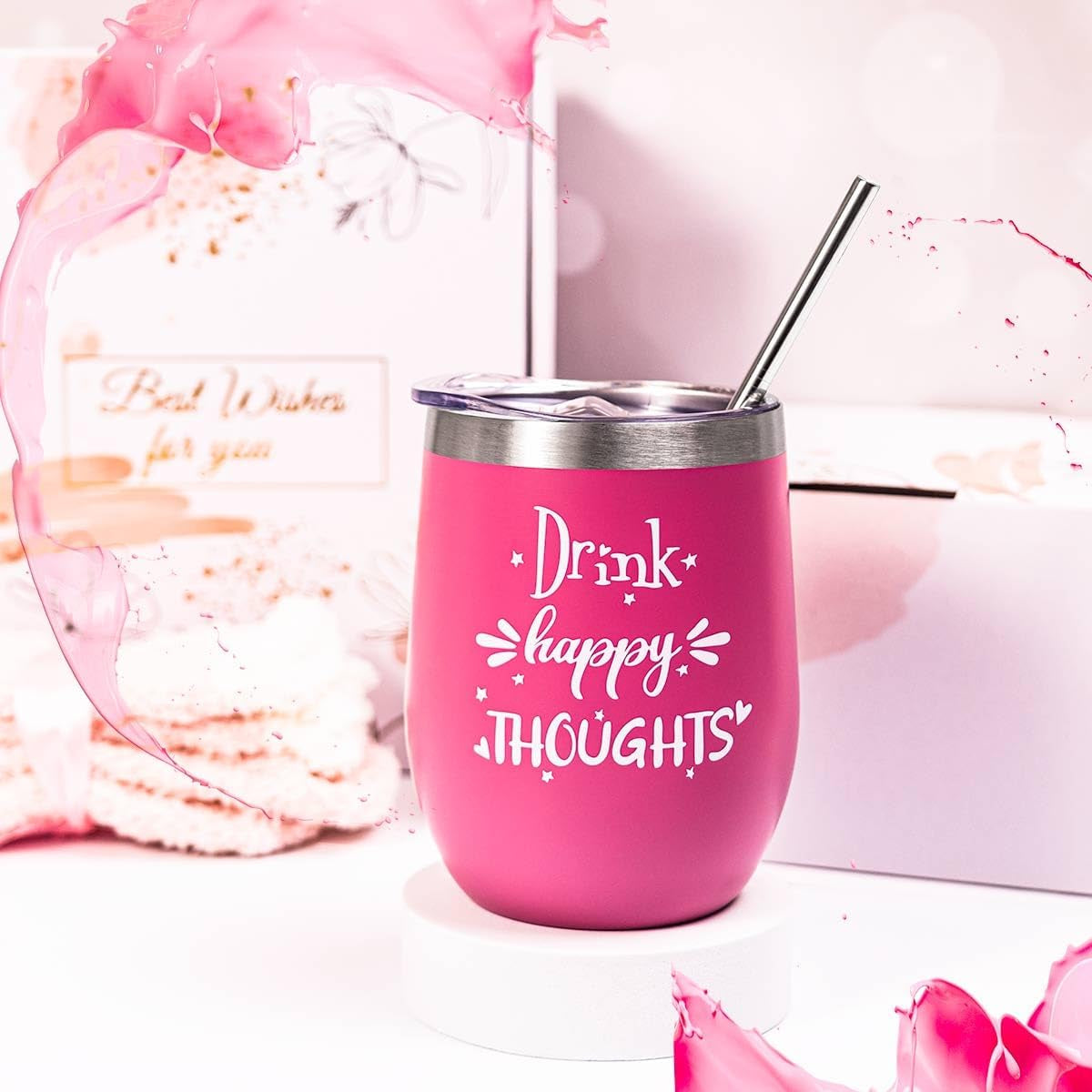 Birthday Gifts for Women-Best Relaxing Spa Gift Box Basket for Wife Mom Sister Girlfriend Daughter Best Friend Mother-Happy Birthday Gifts for Women -Wine Tumbler Spa Bath Set (Pink) - Timeless Beauty