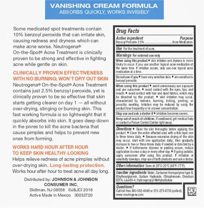 On-The-Spot Acne Treatment Gel with Benzoyl Peroxide - Gentle Face Acne Medicine for Acne Prone Skin, 0.75 Oz - Timeless Beauty