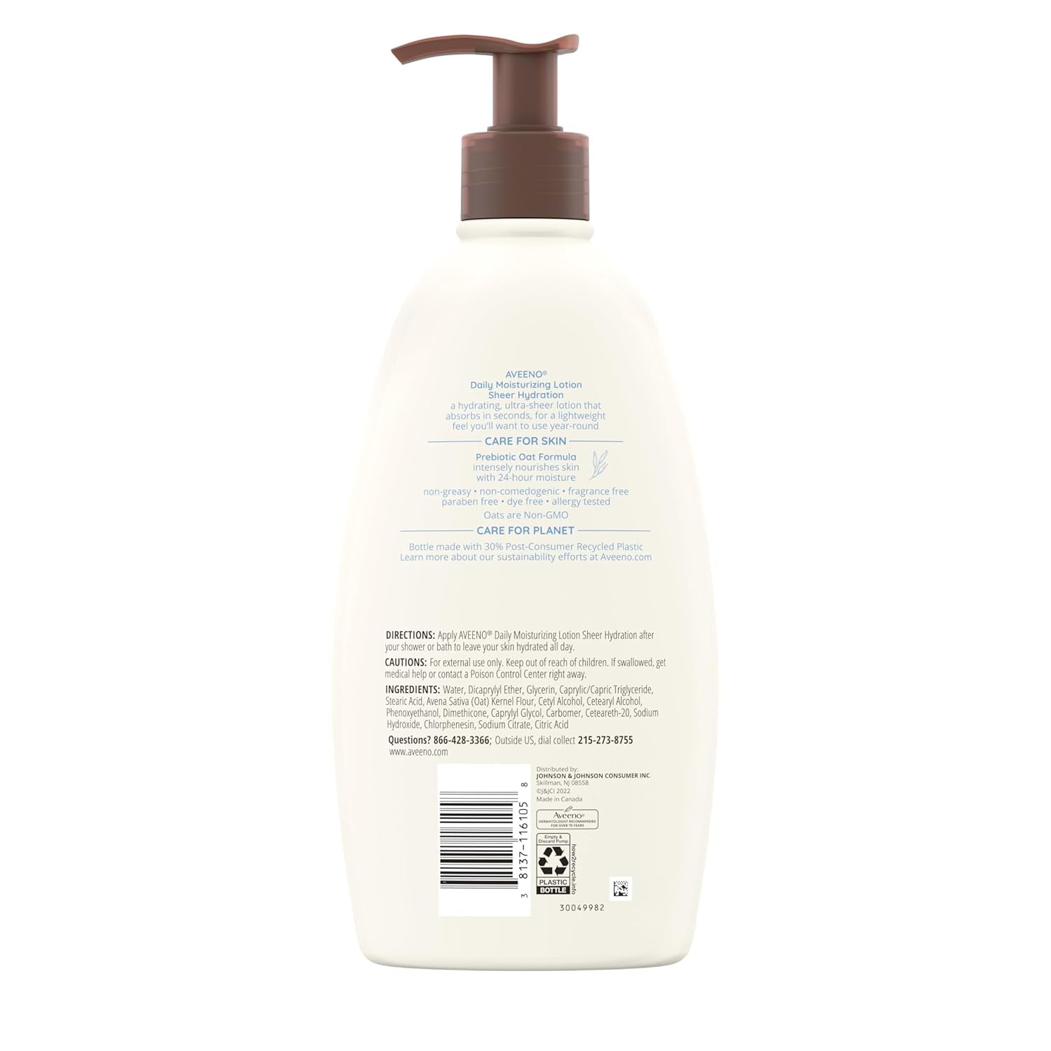 Sheer Hydration Daily Moisturizing Fragrance-Free Lotion with Nourishing Prebiotic Oat, Fast-Absorbing Body Moisturizer for Dry Skin with Lightweight, Breathable Feel, 18 Fl. Oz - Timeless Beauty