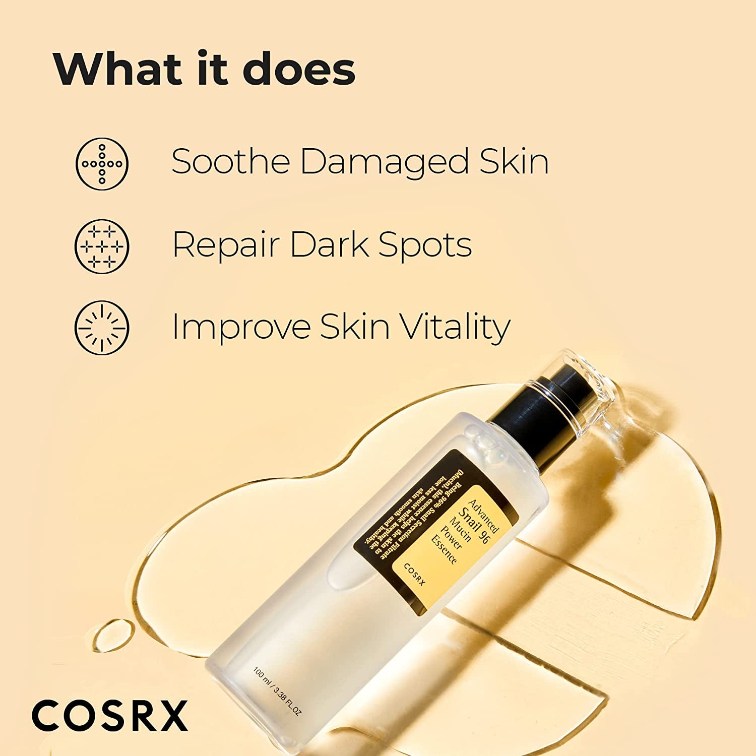 Snail Mucin 96% Power Face Serum 3.38 Fl Oz 100Ml, Hydrating Serum for Face, Self Care, Glow Skin under Makeup, Korean Skin Care, Korean Beauty - Timeless Beauty