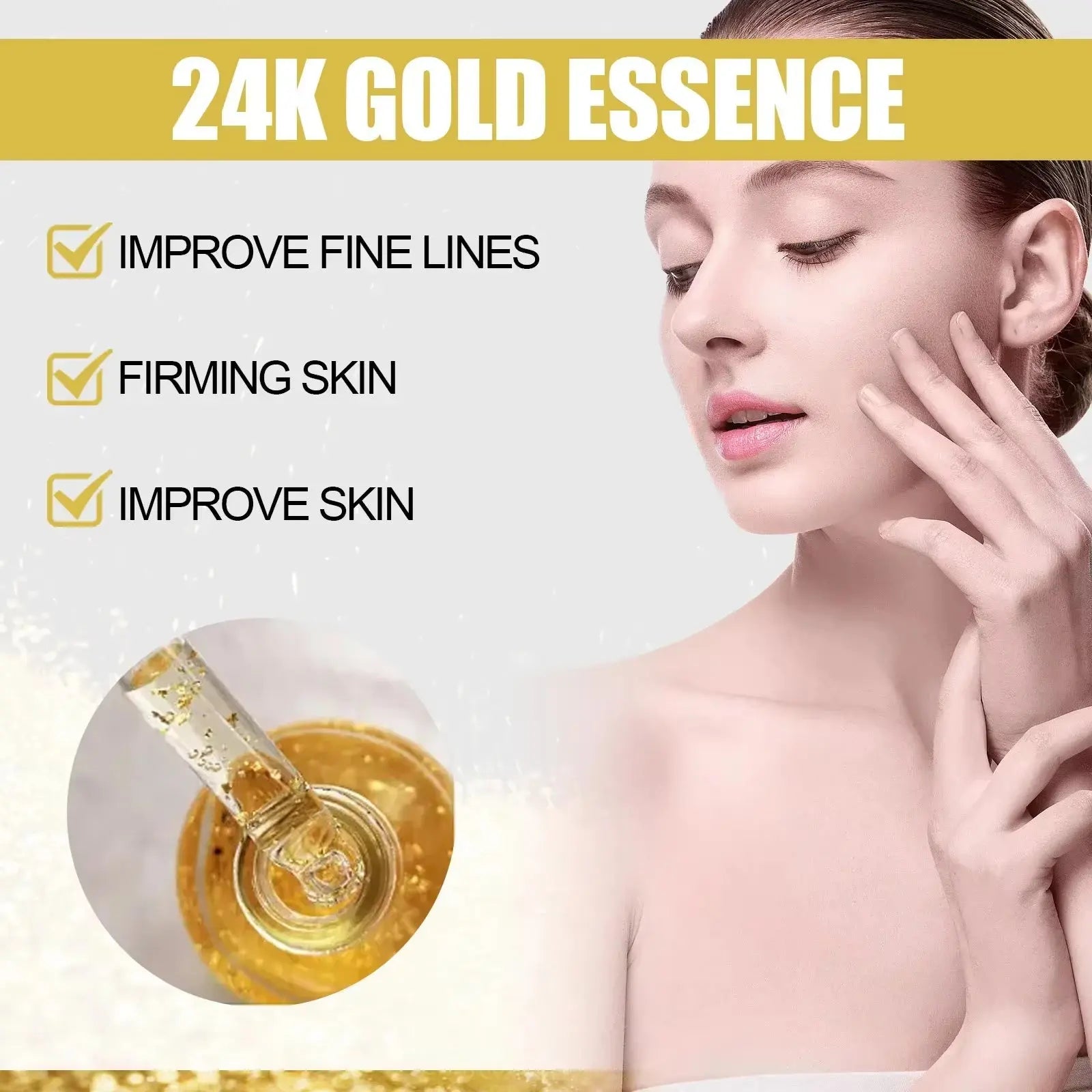 24K Gold Face Serum Hyaluronic Acid Moisturizing Whitening Fade Fine Lines Shrinks Pores Anti-Aging Brighten Essence Skin Care - Timeless Beauty
