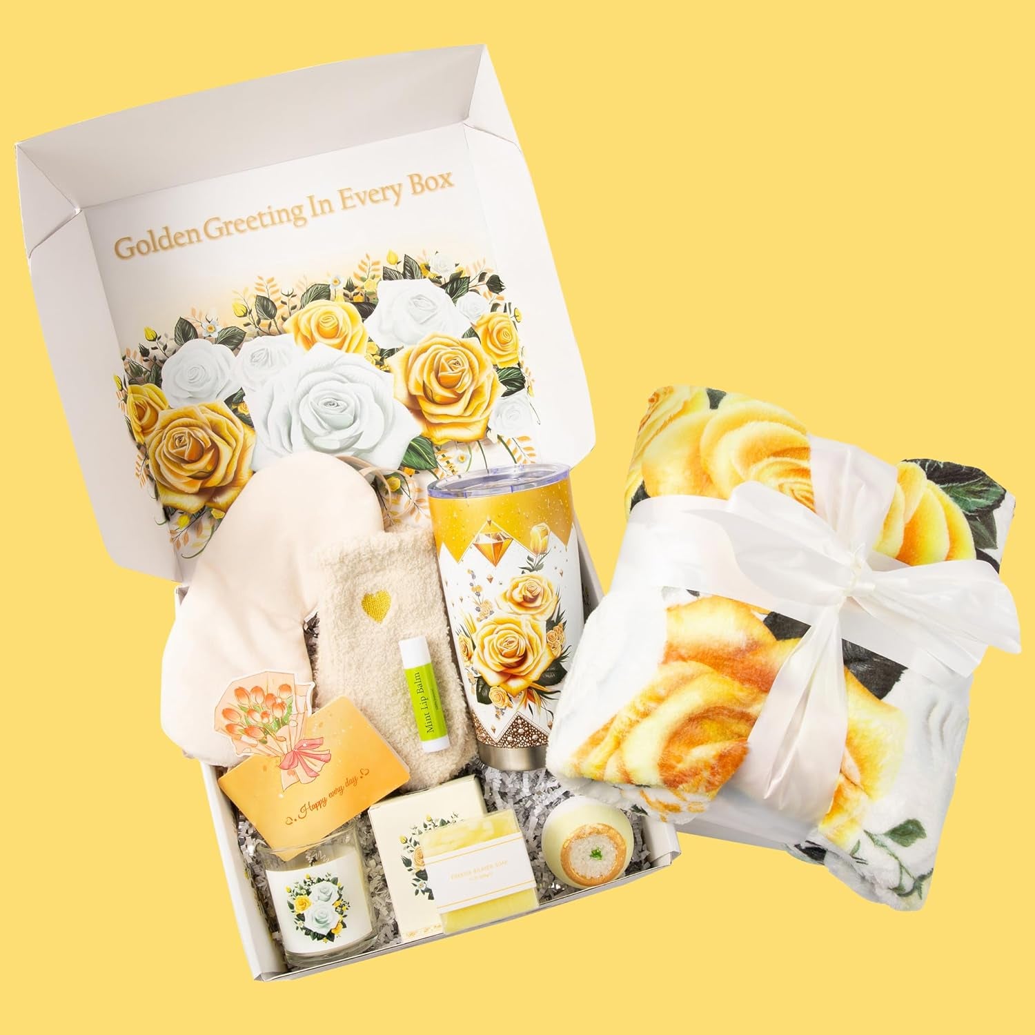 Care Package for Women 9 Pcs- Self Care Kit Birthday Basket for Women, Unique Get Well Soon Gift Baskets for Women, Thank You Box, Spa Gift Set Bundle for Mom, Her, Wife, Girlfriend, Coworker (White) - Timeless Beauty