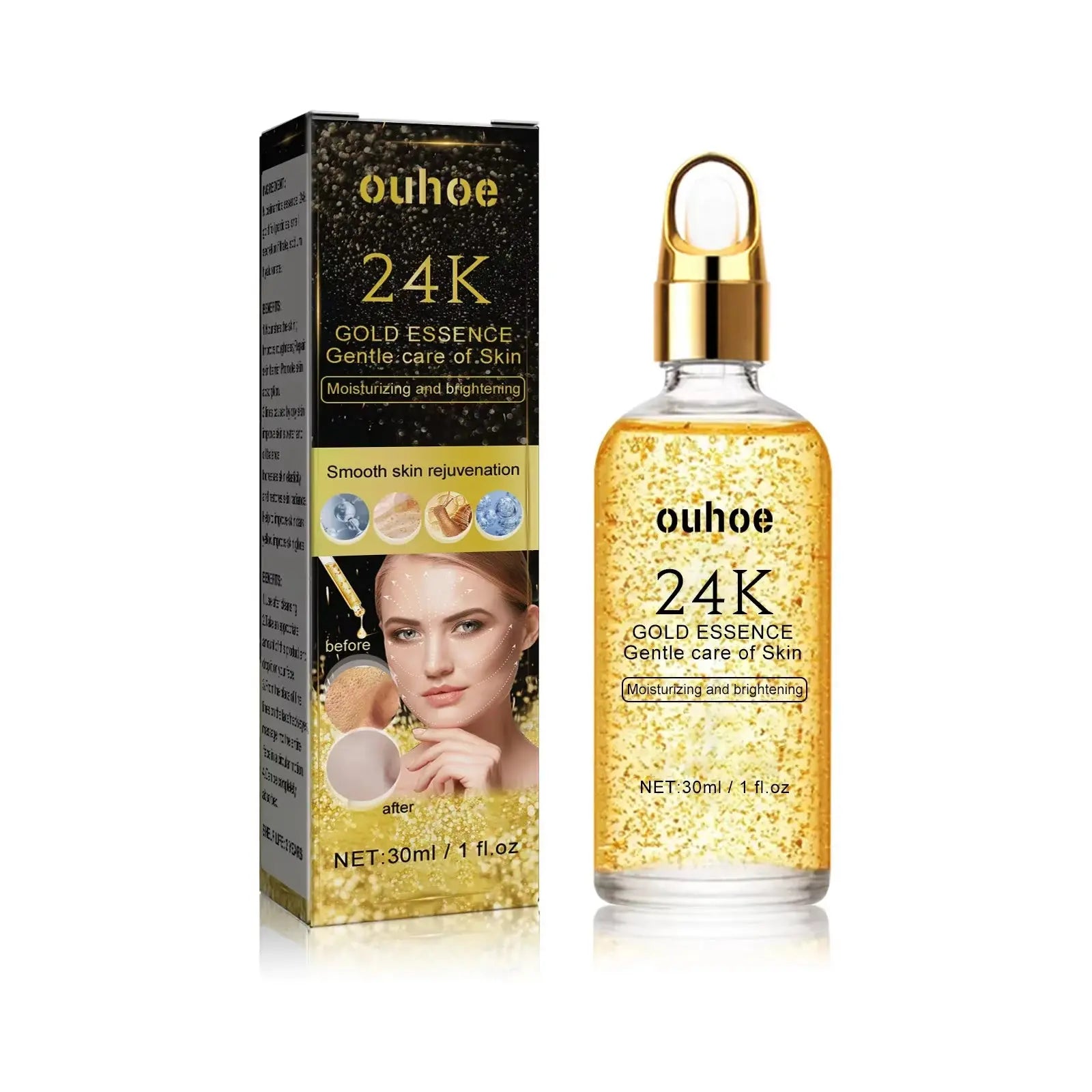 24K Gold Face Serum Hyaluronic Acid Moisturizing Whitening Fade Fine Lines Shrinks Pores Anti-Aging Brighten Essence Skin Care - Timeless Beauty