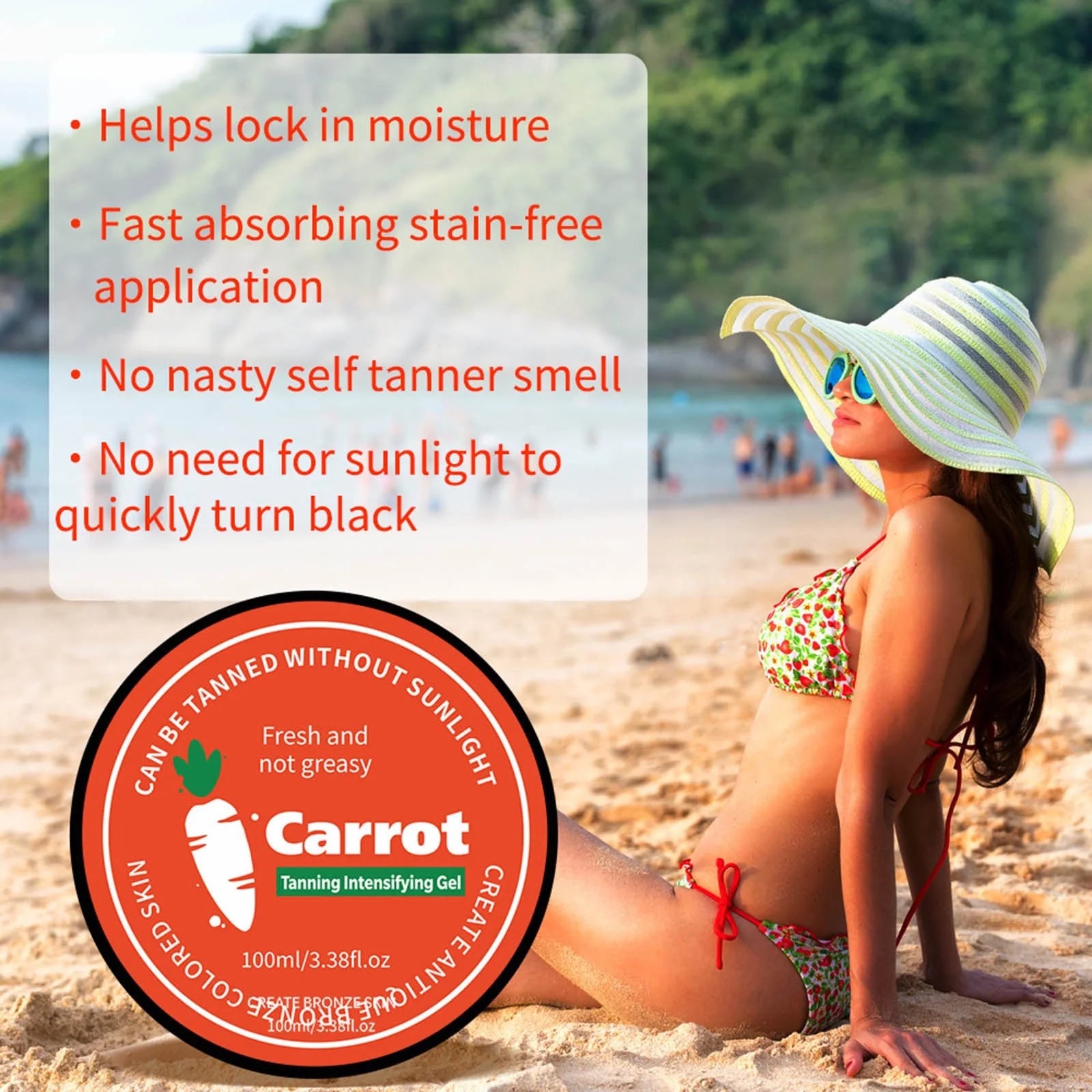 CARROT Tanning Intensifying Gel Peach Beauty Carrot Black Gel 100Ml/3.38Fl.Oz Lasting Gel Brown Tanning Gel for Body Indoor Outdoor Self Tanners Beach Women Men Fl Studio - Timeless Beauty