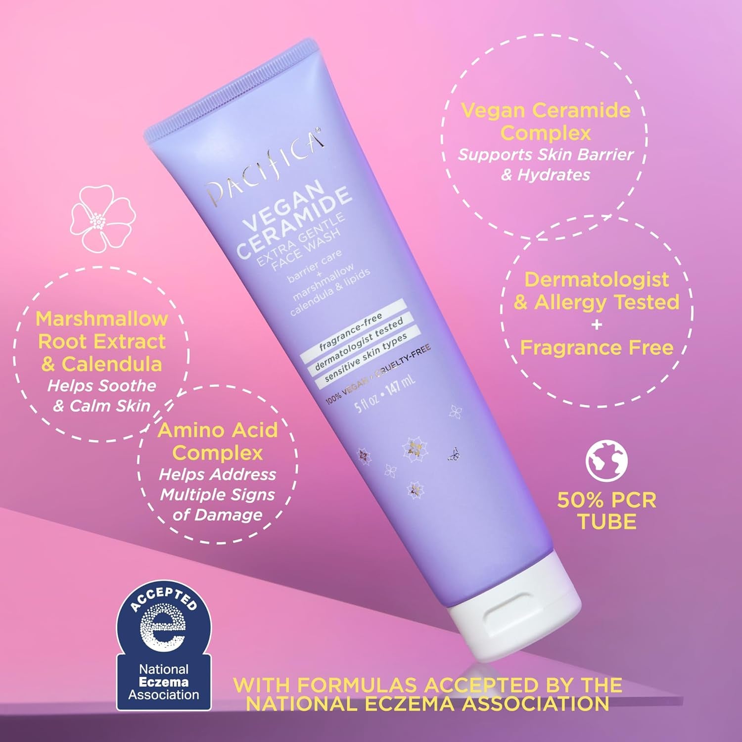Face Wash Cleanser Vegan Ceramide Barrier Repair Extra Gentle for Daily Use Daily for Sensitive Skin, Fragrance Free, Calendula, Vegan & Cruelty-Free Dermatologist Tested - Timeless Beauty
