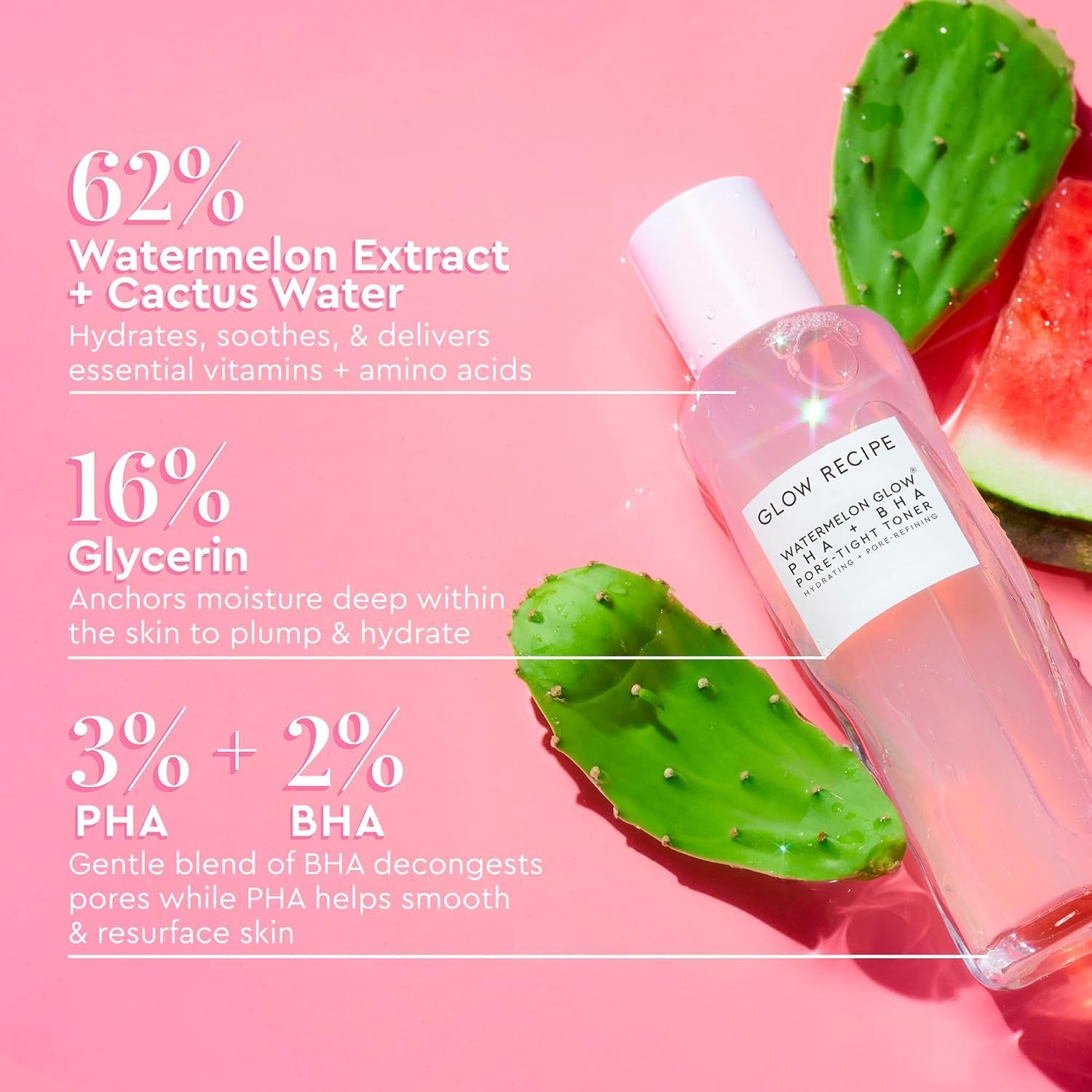 Watermelon Glow Icons Skin Care Gift Set - Niacinamide Dew Drops Face Serum + PHA + BHA Pore Minimizing Toner with Hyaluronic Acid + Pink Juice Facial Moisturizer (3 Count) - Timeless Beauty