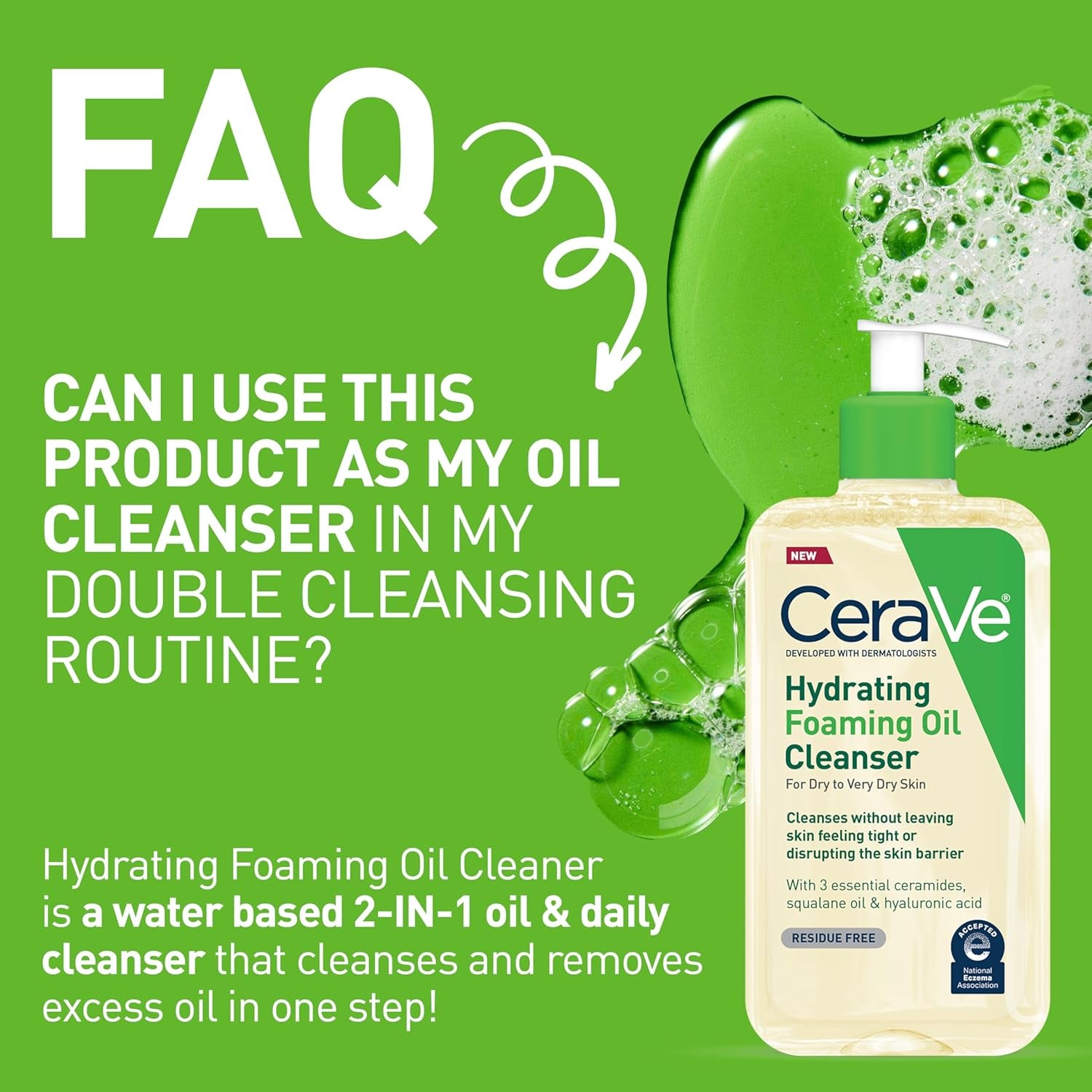 Hydrating Foaming Oil Cleanser | Moisturizing Oil Cleanser for Face & Body | Squalane Oil + Hyaluronic Acid + Ceramides | for Dry to Very Dry Skin | Fragrance Free & Residue Free | 19 FL Oz - Timeless Beauty