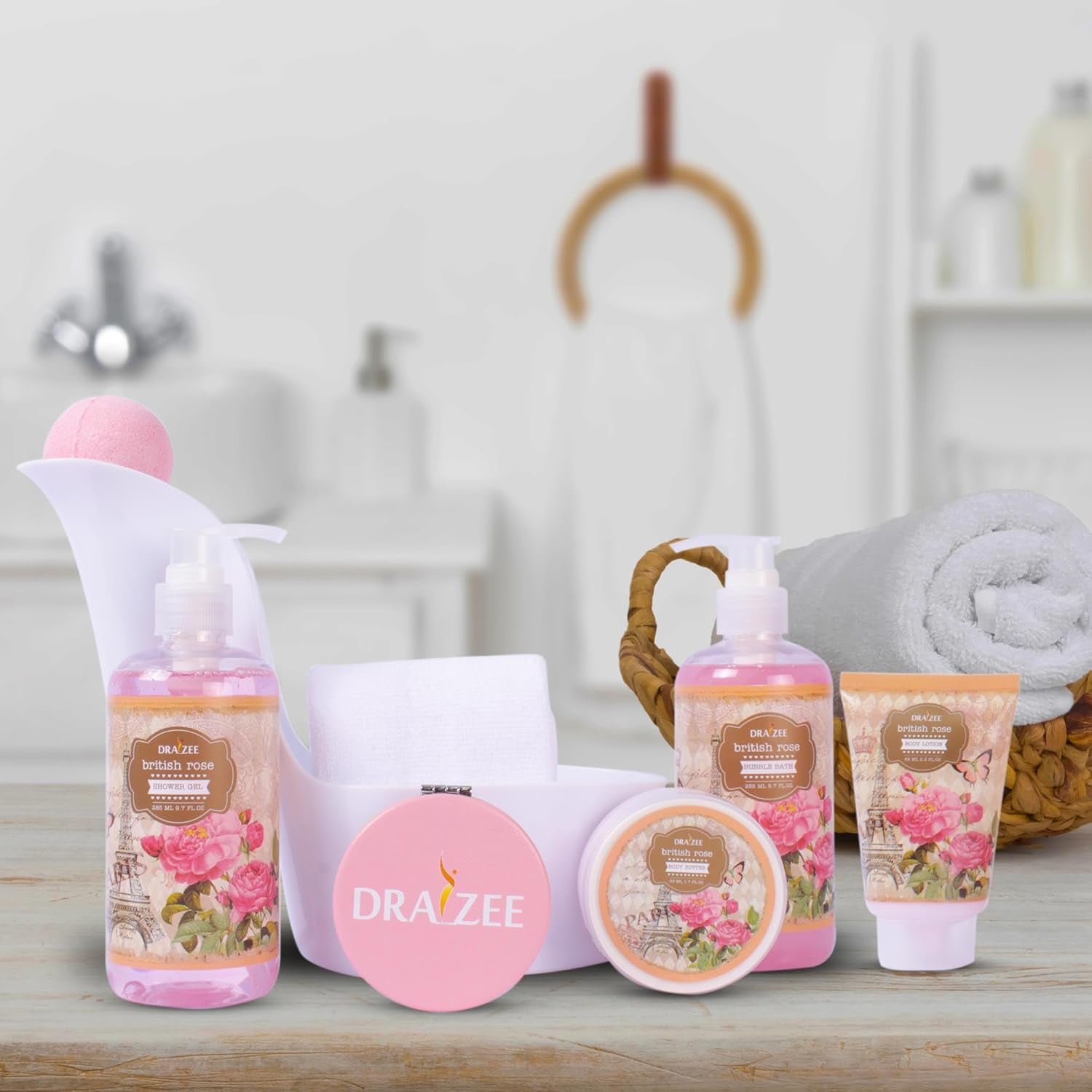 Bath and Body Gift Set - 8 Pcs Luxury Rose Scented Heel Shoe Spa Gift Set for Women - Shower Gel, Bubble Bath, Body Butter, Body Lotion & More - Christmas Gifts for Women, Gift for Mom - Timeless Beauty