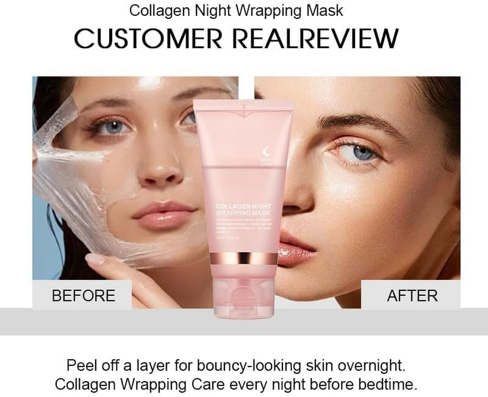 Collagen Night Wrap Mask, Hydrolyzed Collagen Anti-Wrinkle Lifting Mask, Reduces Fine Lines and Dullness, Makes Skin Smooth and Firm - Timeless Beauty