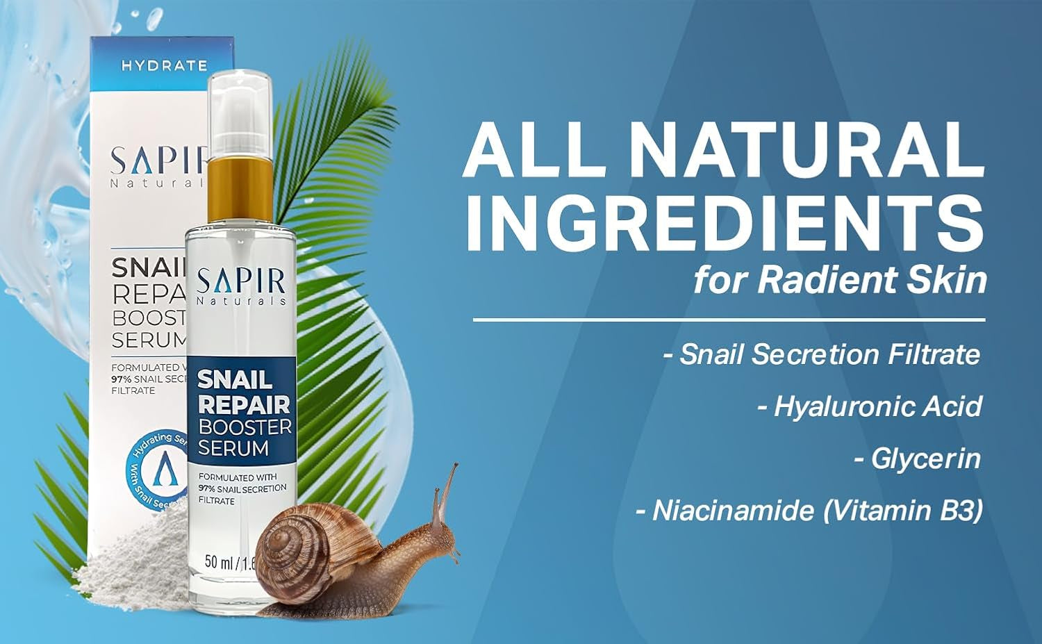 ail Mucin Serum Repair Booster Serum 50Ml - Formulated with 97% ail Secretion Filtrate - Facial Skin Care Products Face Serum for Women with Hyaluronic Acid - anti Aging Serum - (2 Pack) - Timeless Beauty