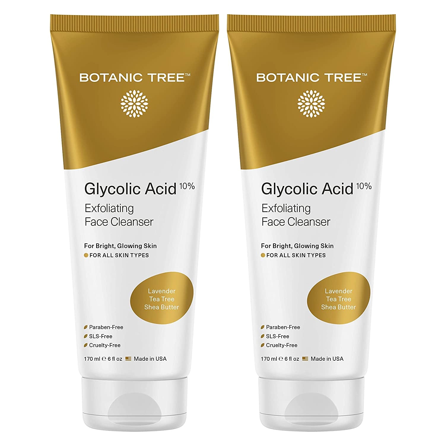 Glycolic Acid Face Wash, Exfoliating Facial Cleanser for Facial Skin Care, Acne Treatment Face Scrub, 10% Glycolic and Salicylic Acid 6 Fl. Oz (2 Pack) - Timeless Beauty