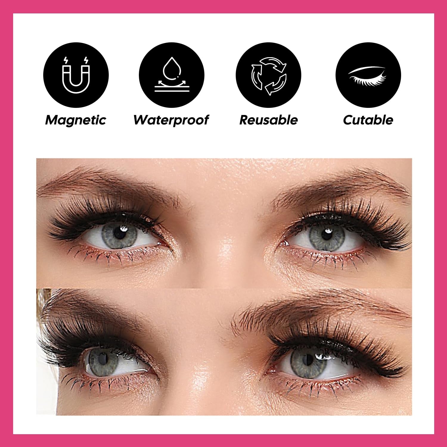 Magnetic Eyelashes with Eyeliner Cat Eyes Magnetic Eyelashes Natural Look False Eyelash No Glue Needed Reusable Fake Eyelashes with Tweezers (3 Pairs Cat Eyes)