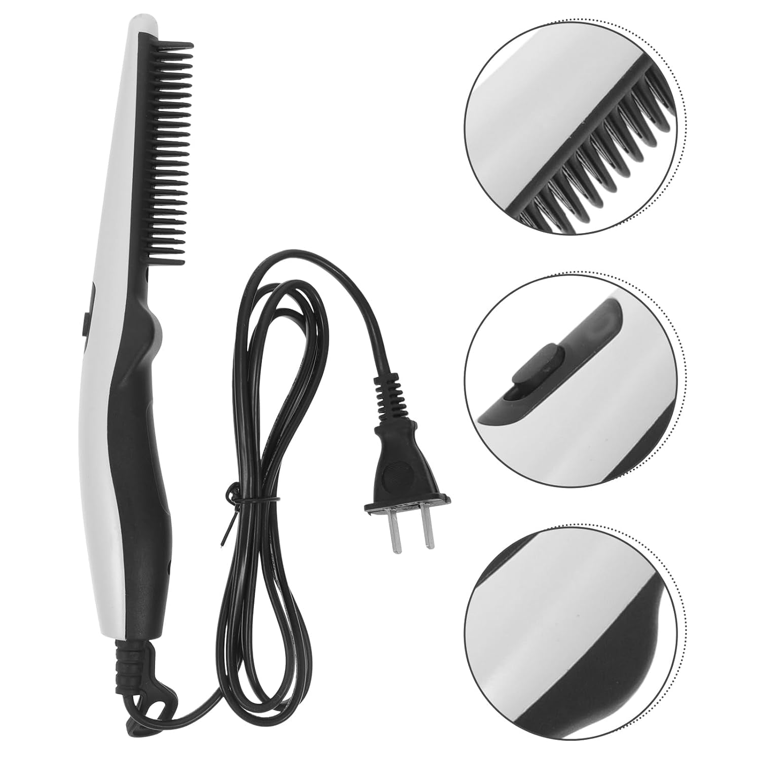 Hair Straightening Comb and Beard Straightener - Electric Portable Hairdressing Comb, White