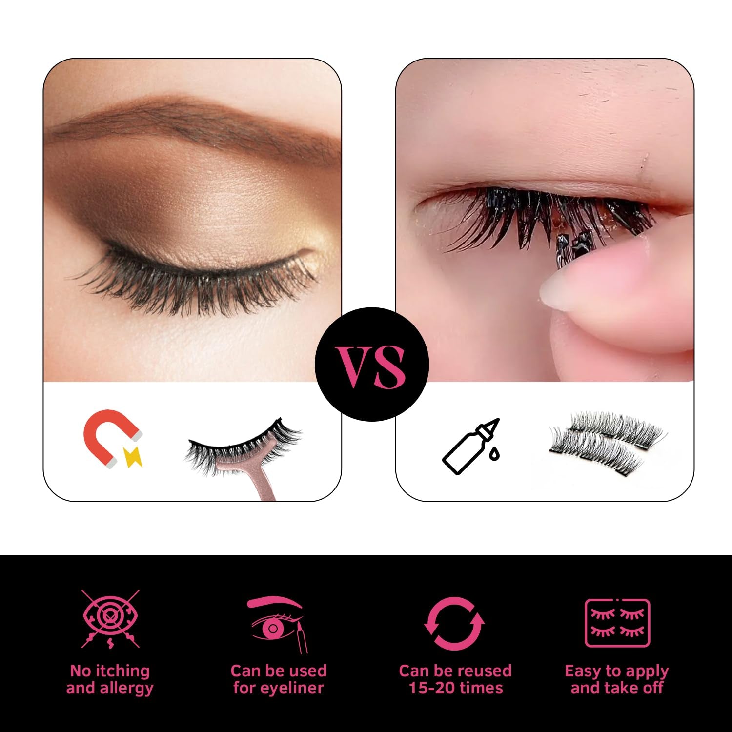 Magnetic Eyelashes with Eyeliner Cat Eyes Magnetic Eyelashes Natural Look False Eyelash No Glue Needed Reusable Fake Eyelashes with Tweezers (3 Pairs Cat Eyes)