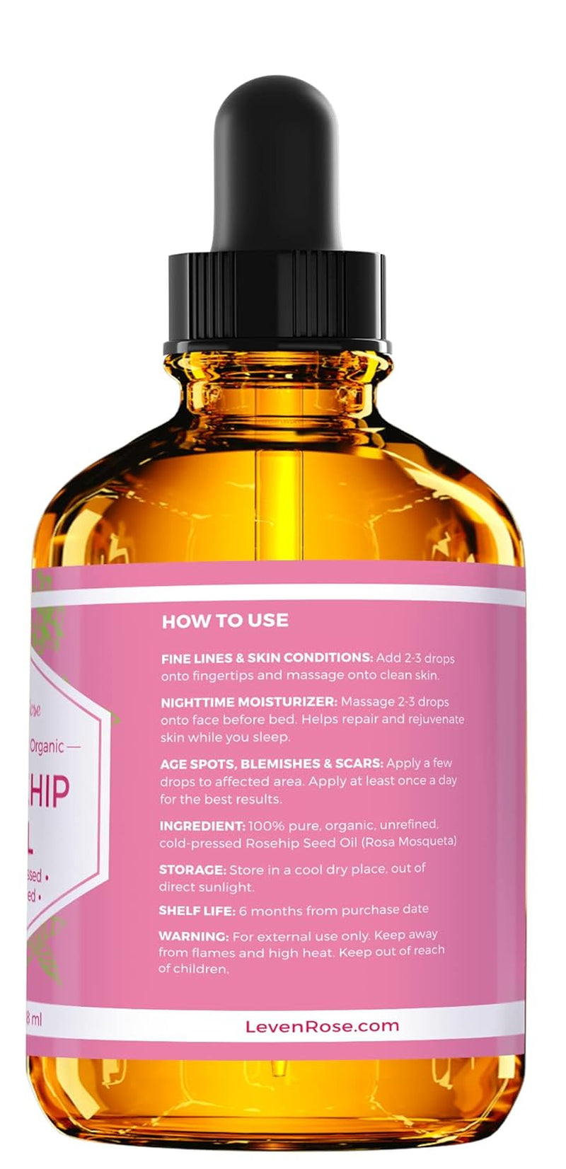 Rosehip Seed Oil for Face 4 Oz - Pure Rosehip Oil for Face - Unrefined Cold Pressed Rosehip Oil for Body - Nighttime Face Moisturizer for Hair, Skin & Nails - Timeless Beauty