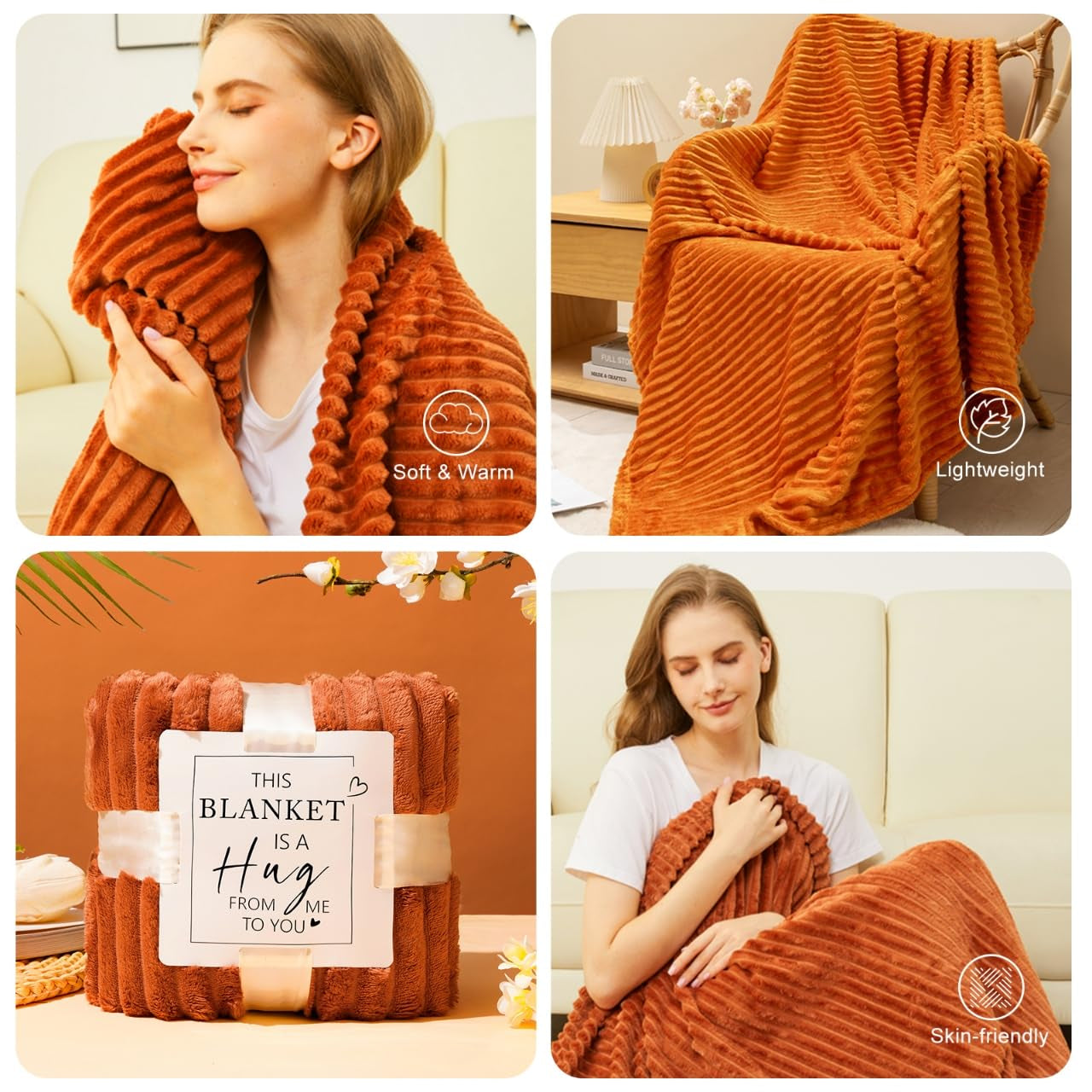 Cozy Gifts for Women Christmas,Birthday Gifts,Luxury Self Care Get Well Gifts,Relaxing Spa Gifts Basket W/Fall Throw Blanket,Orange Gifts for Women,Mom, Wife,Girlfriend,ValentineâS Day Gifts for Her - Timeless Beauty