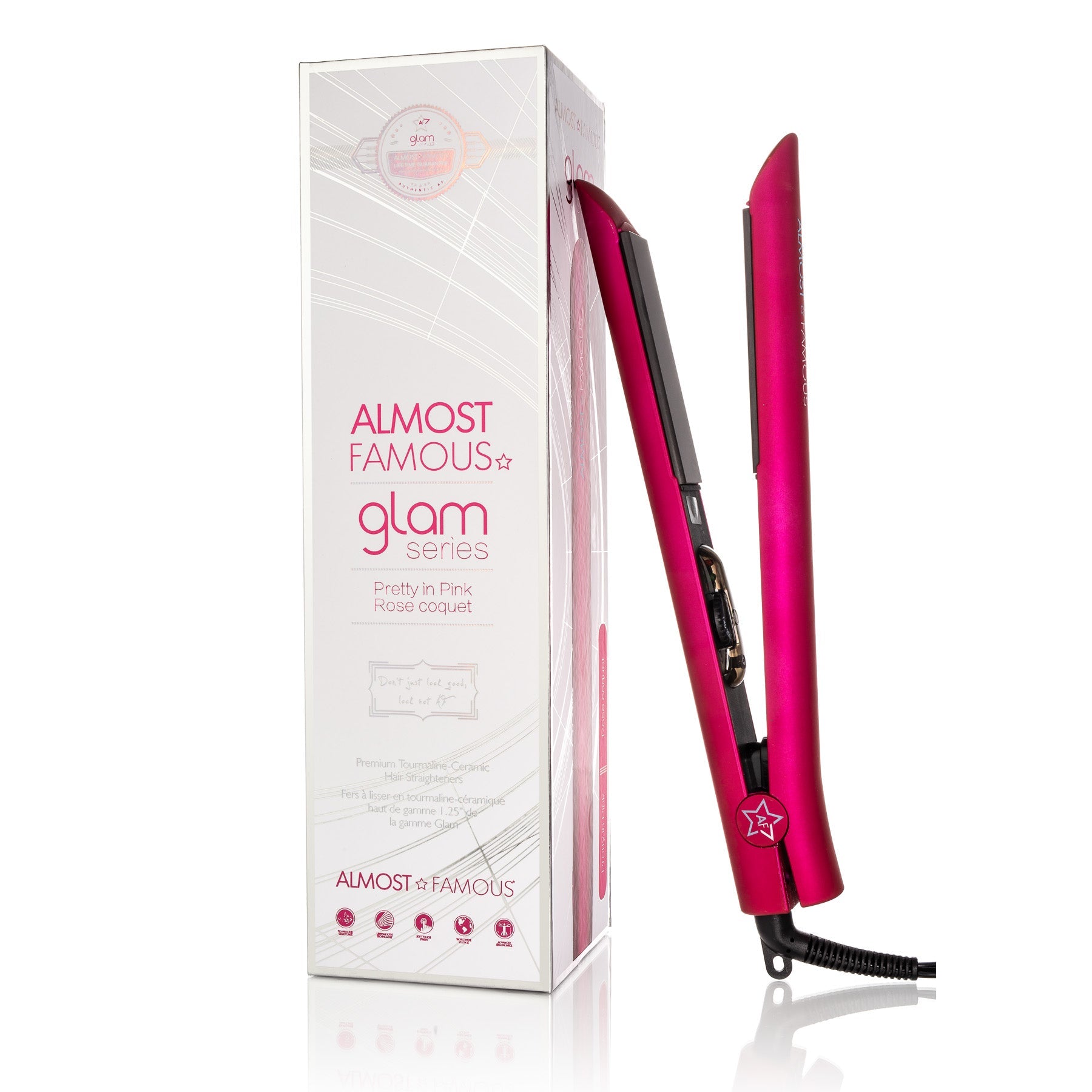 Almost Famous 1.25" Glam Series Flat Iron with Luxe Gem Infused Plates - Timeless Beauty