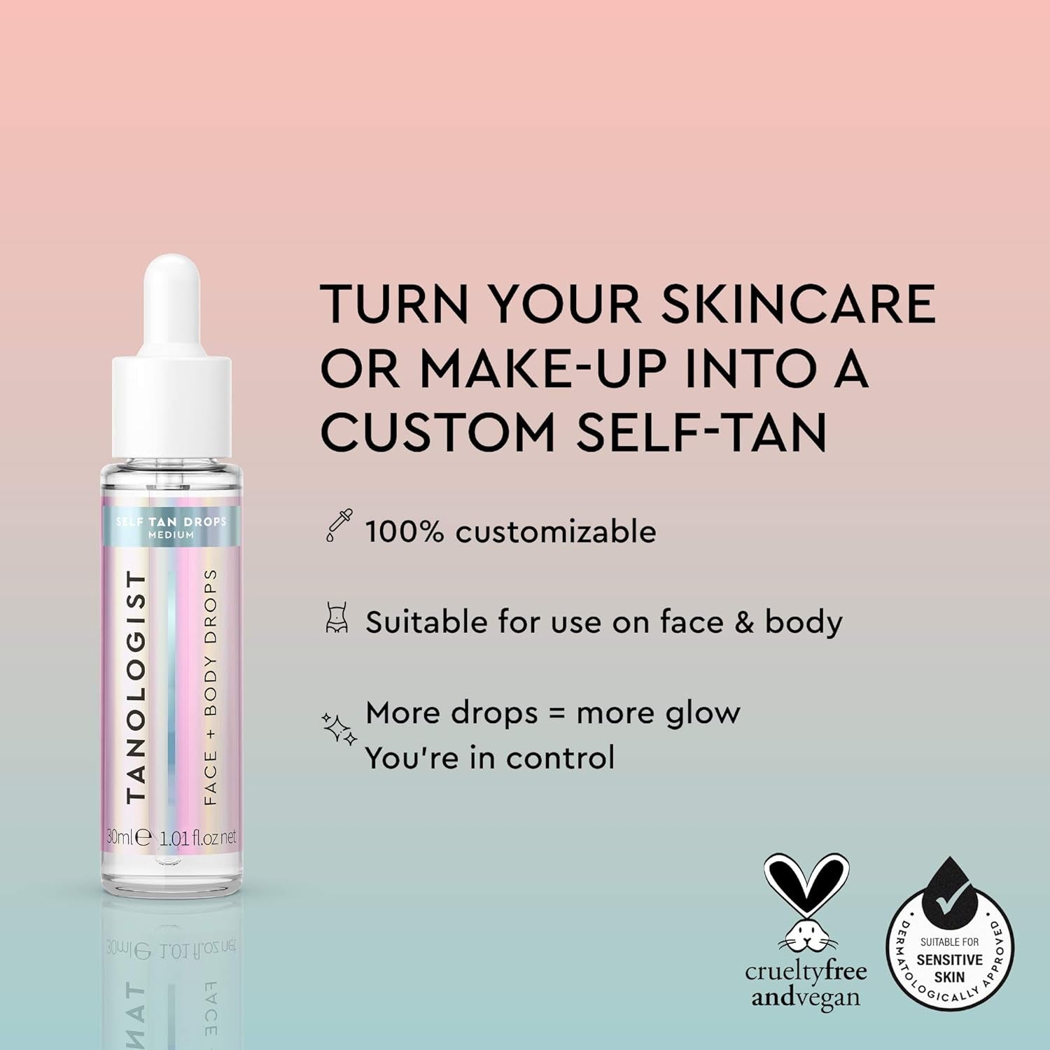 Face and Body Self Tan Drops, Medium - Bronzing Drops - Illuminating Self Tanning Drops, Natural Ingredients & Vegan - 1.01 Fl Oz - Timeless Beauty