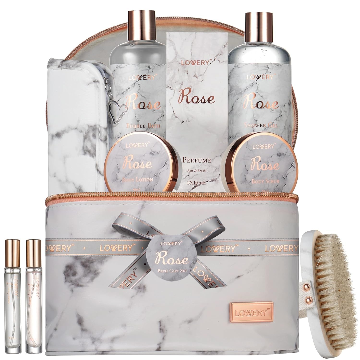 Christmas Gifts for Mom, Daughter Self Care Gifts for Women, Luxe 16Pc Rose Bath and Body Home Spa Set, Relaxation Bath Gift Basket for Birthday Pampering with Perfumes, Acne Kit, Lotions & More - Timeless Beauty