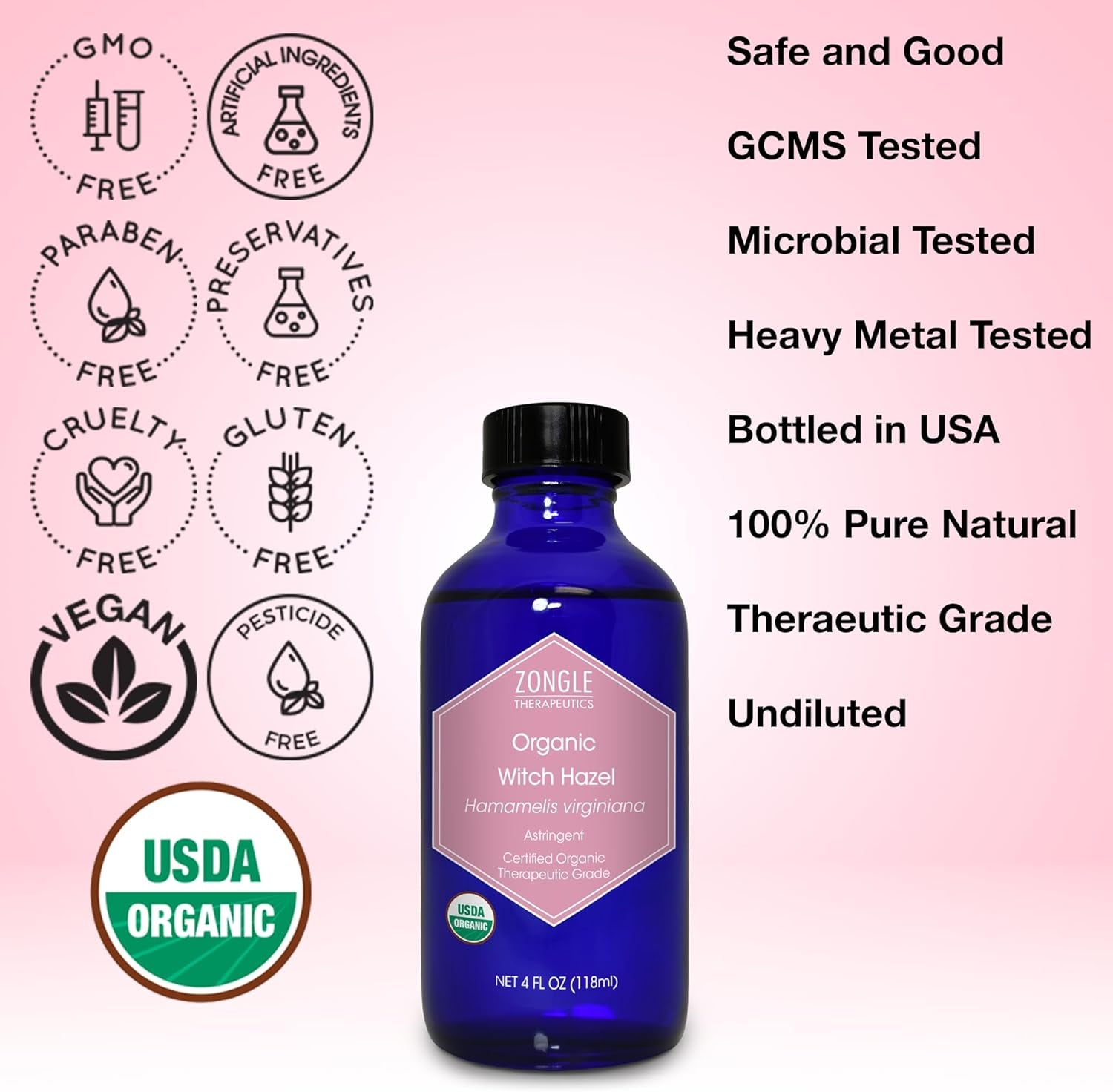 Witch Hazel, Organic – 100% Pure, Witch Hazel, for Face, Acne, Butt, Skin, Scalp, Hair, Body by , 4 OZ - Timeless Beauty